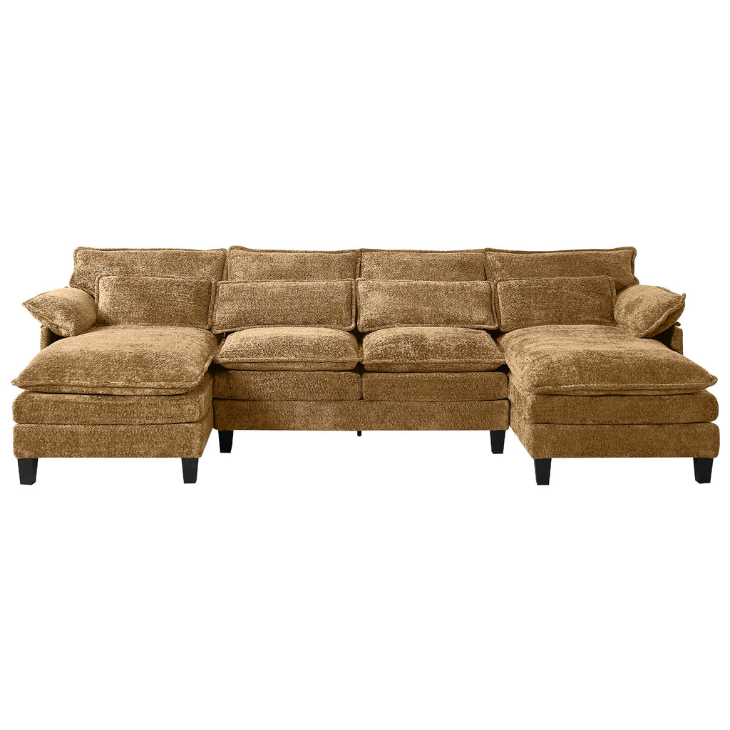 JONPONY109.45 U Shaped Couch,Oversized 4 Seat Sectional with 4 Waist Pillows, Convertible Upholstery Symmetrical Sofá,Sleeper Sofa Couch with Double Chaise Lounge &Memory Foam for Living Room, Beige