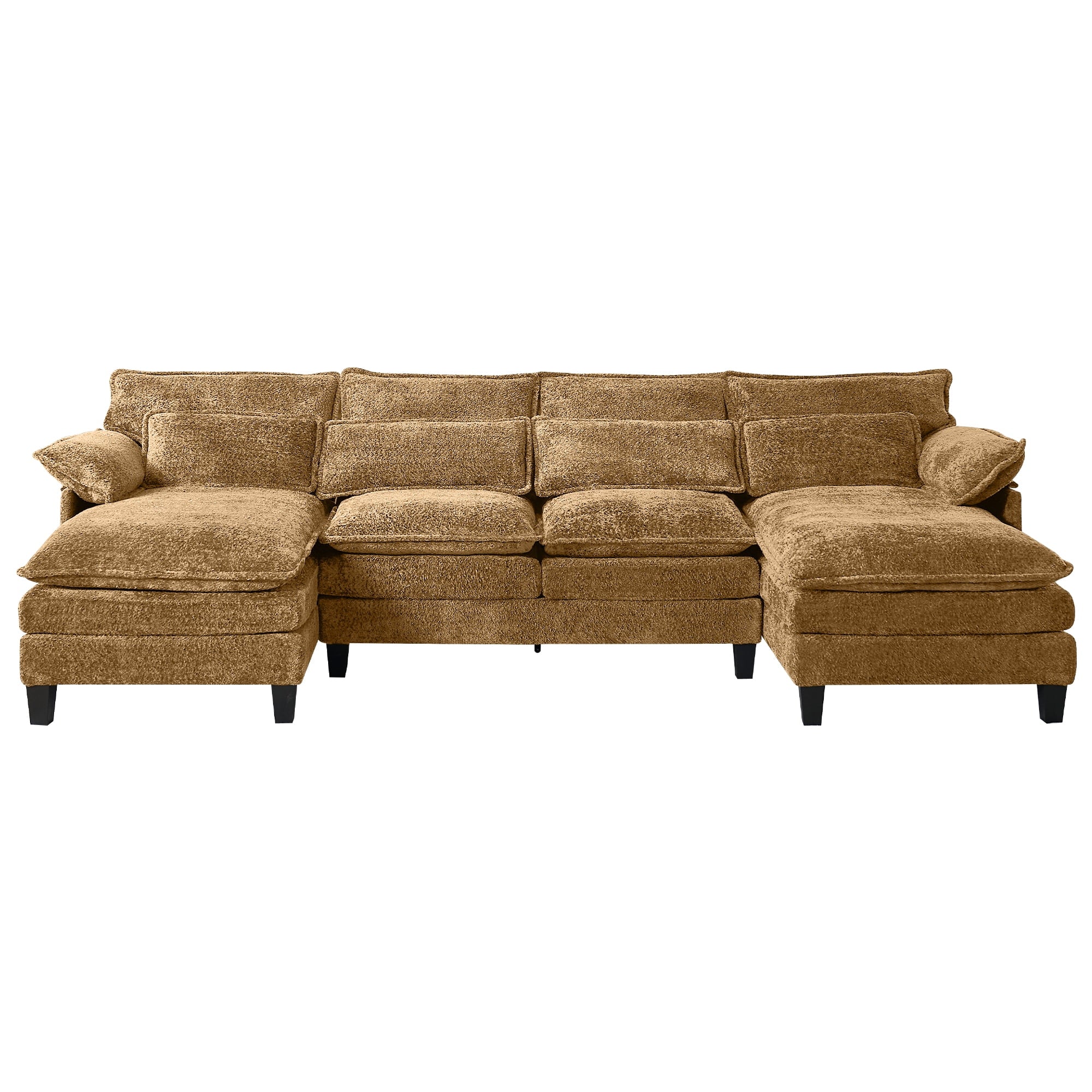 JONPONY109.45 U Shaped Couch,Oversized 4 Seat Sectional with 4 Waist Pillows, Convertible Upholstery Symmetrical Sofá,Sleeper Sofa Couch with Double Chaise Lounge &Memory Foam for Living Room, Beige