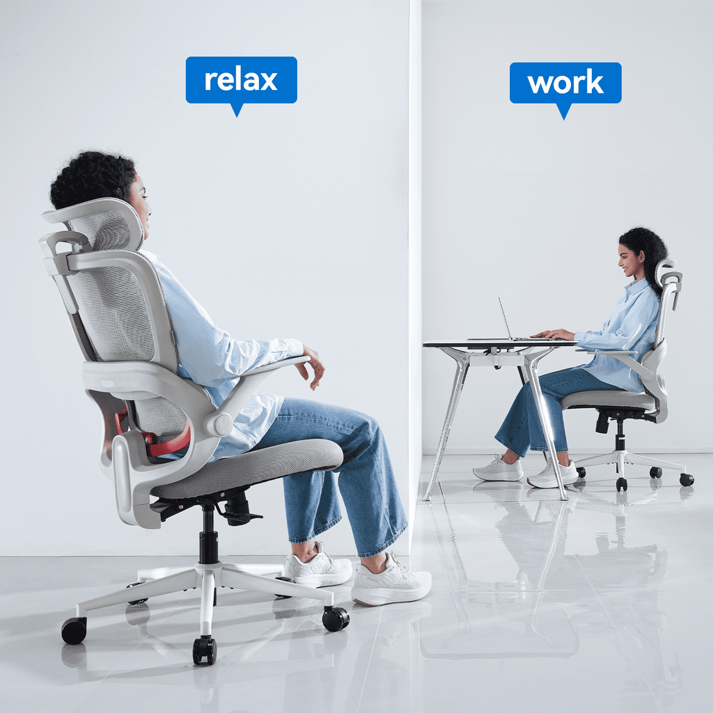 SIHOO B100 Se Office Chair, Executive Chair with Cotton Seat, Dual-Back Ergonomic Chair, 2D Adjustable Headrest & Flip Link Armrest, Comfort Mesh Chair for Home Office & Gaming, 265lbs, Gray