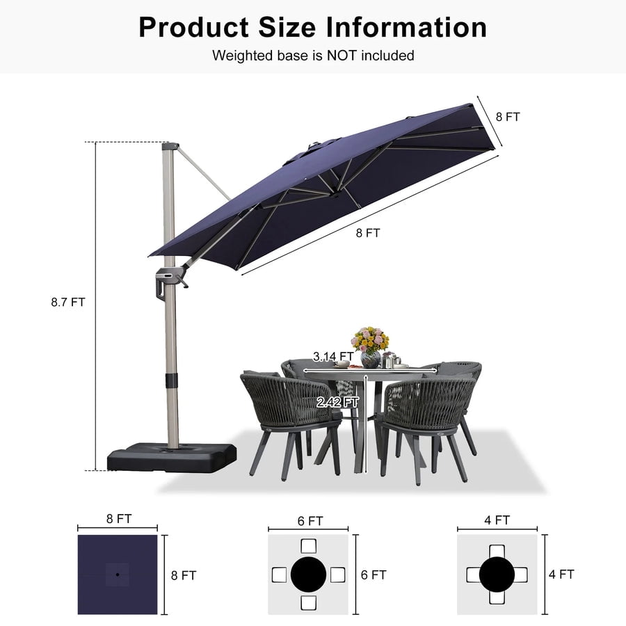 PURPLE LEAF Patio Umbrella with Base Included, 10ft Outdoor Aluminum Cantilever Umbrella with 360° Rotation, Aluminum Large Offset Umbrella for Outdoor Garden Pool, Beige