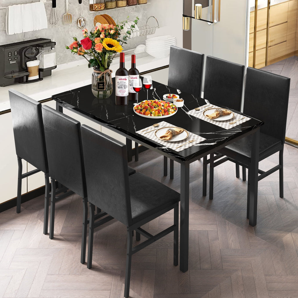SYNGAR 5 Piece Dining Set, Modern Dining Table and Chairs Set for 4, Kitchen Dining Table Set with Faux Marble Tabletop & 4 Upholstered Chairs, for Small Space, Breakfast Nook, D9224