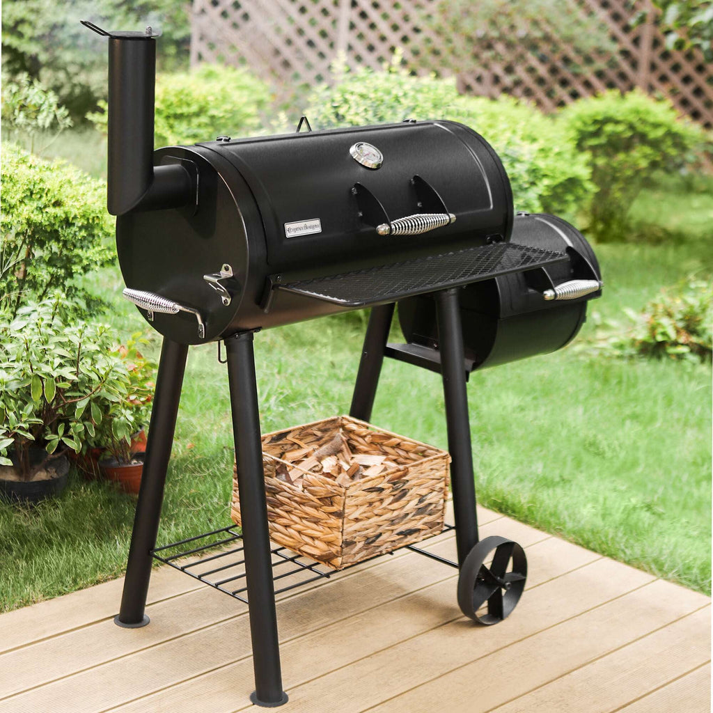 PHI VILLA 28 Charcoal Grill with Offset Smoker Black