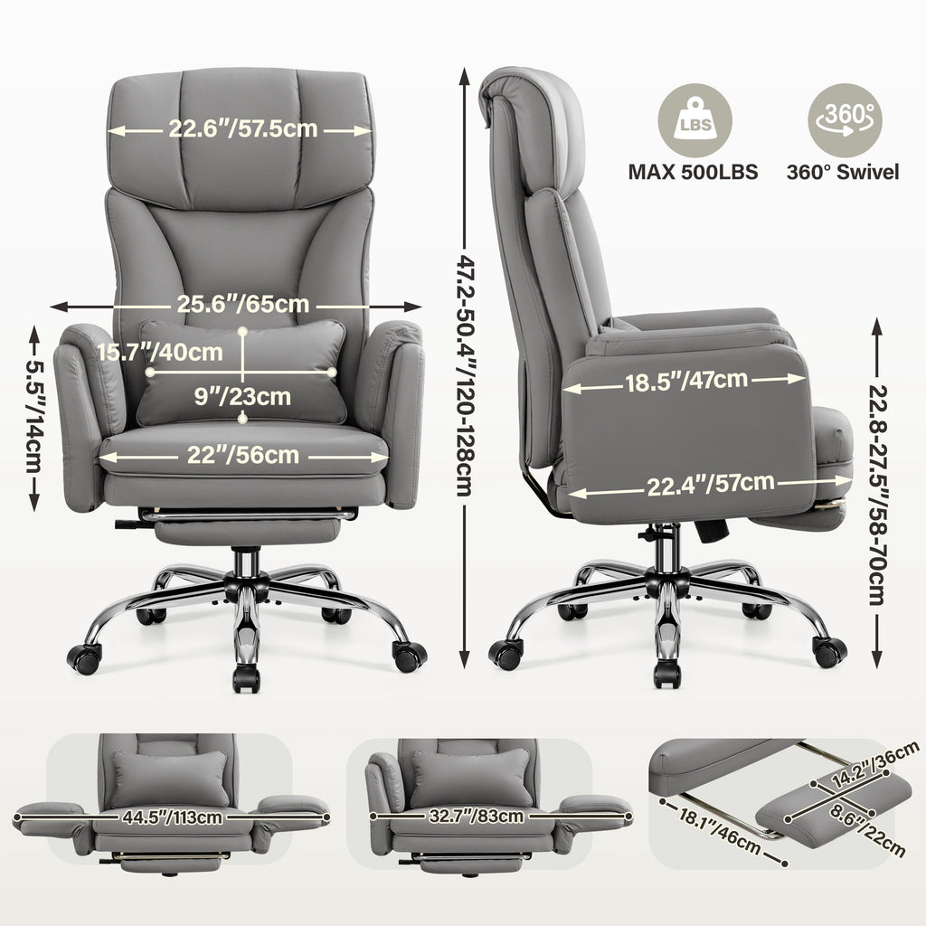 Primy Cross Legged Office Chair with Footrest & Convertible Armrests, 500LBS Capacity Home Desk Chair, Ergonomic Recliner with Lumbar Pillow, Criss Cross Design, Big and Tall Executive Chair