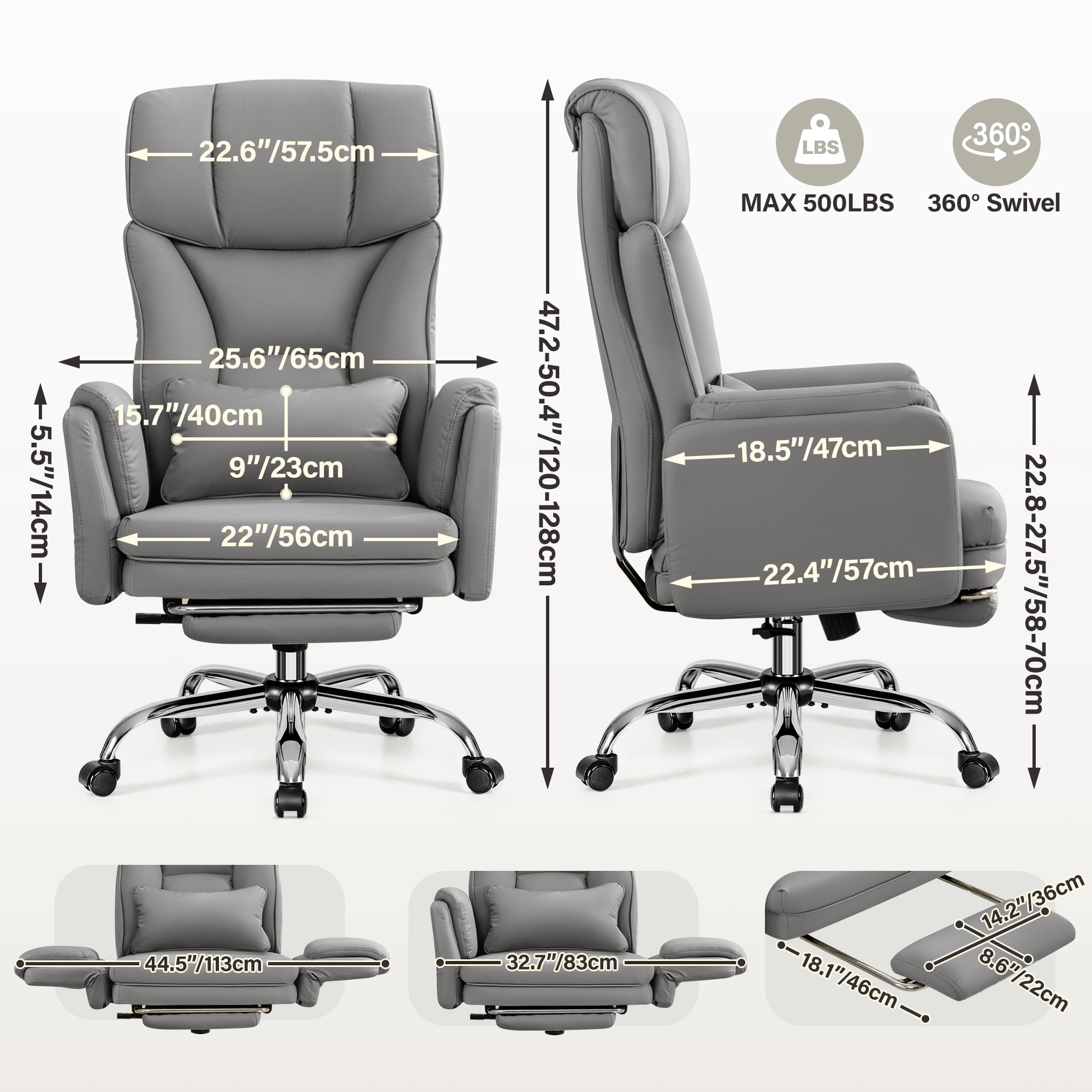 Primy Cross Legged Office Chair with Footrest & Convertible Armrests, 500LBS Capacity Home Desk Chair, Ergonomic Recliner with Lumbar Pillow, Criss Cross Design, Big and Tall Executive Chair
