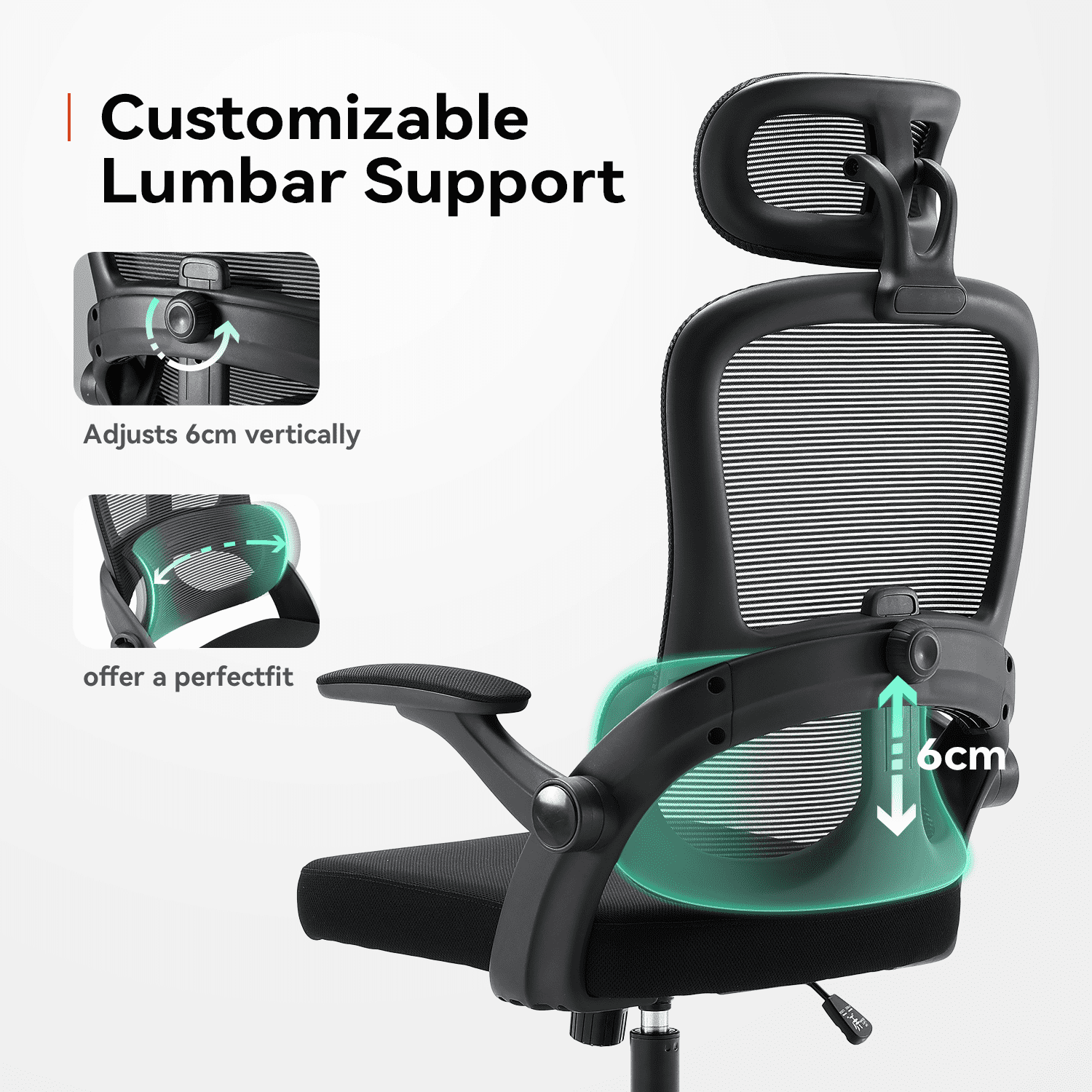 Sihoo Ergonomic Office Chair with Adjustable Lumbar Support, Mesh Backrest, 3D Armrests, 2D Headrest, Tall Seat, Recline