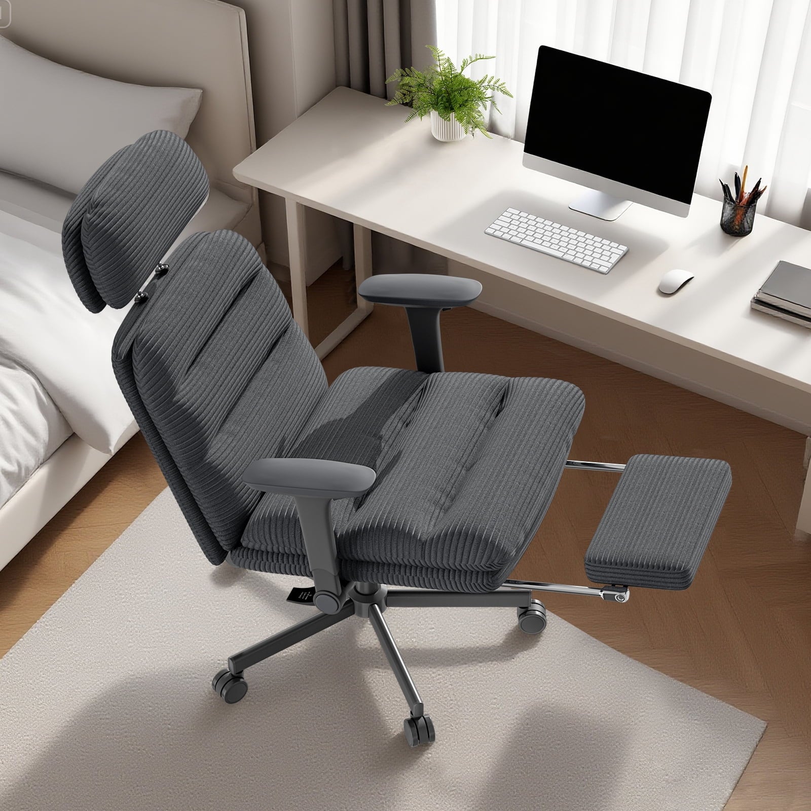 Ninecer Ergonomic Office Chair with Footrest, Big and Tall Computer Desk Chair for Adults, Adjustable Swivel Chair with Headrest Lumbar Support, White