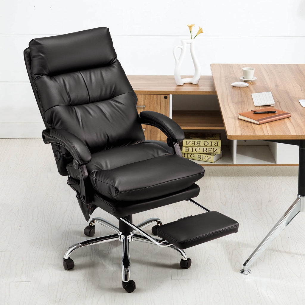 HOMREST Ergonomic Office Chair with 6-Point Massage & Heating, Adjustable Executive Desk Chair with Retractable Footrest, PU Leather Home Office Desk Chair for Home & Office (Black)