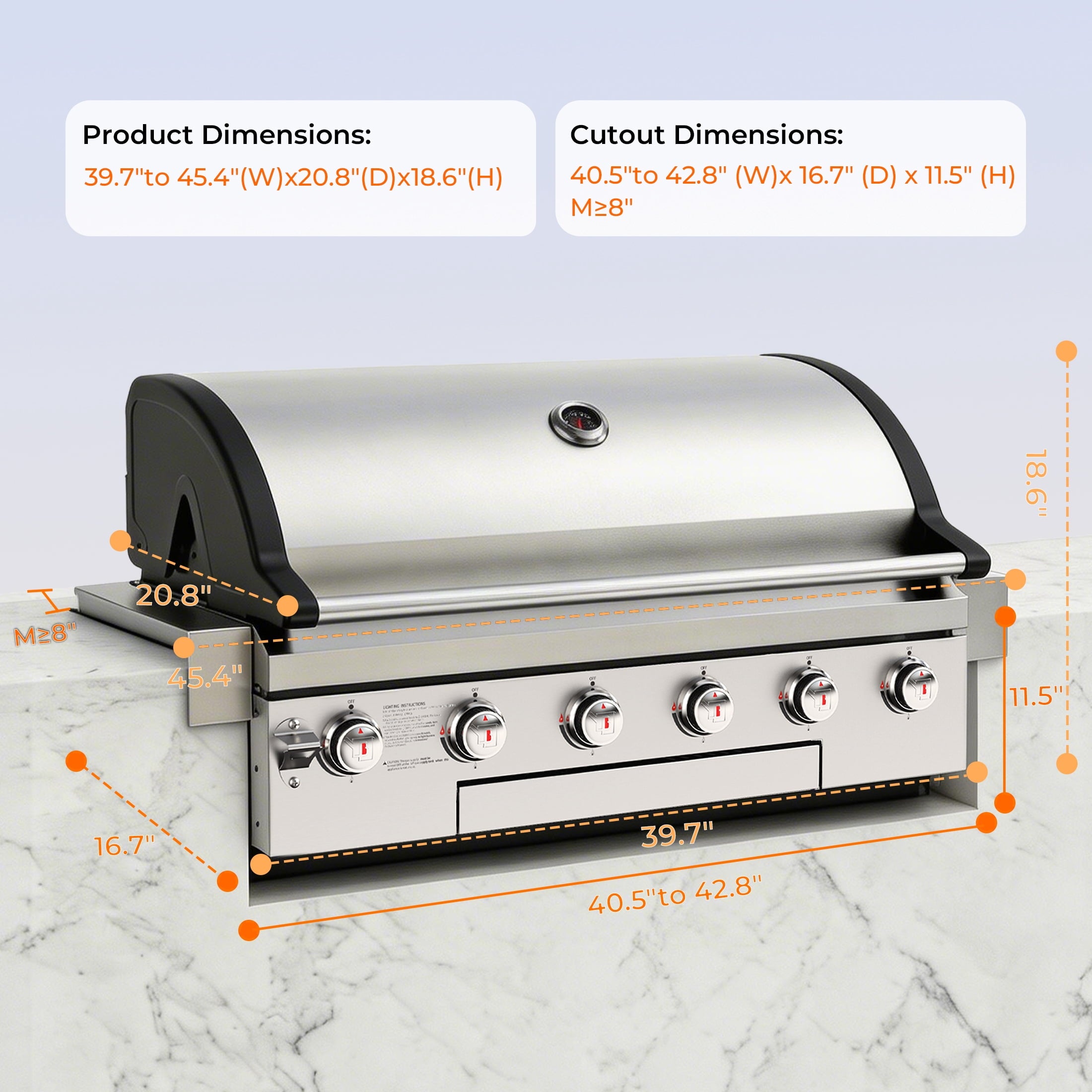 4 Burners Built-In Gas Grill, 40,000 BTU Outdoor Kitchen Grill with 653.2 Sq.in Cooking Area, LPG/NG, Perfect for Backyard BBQs
