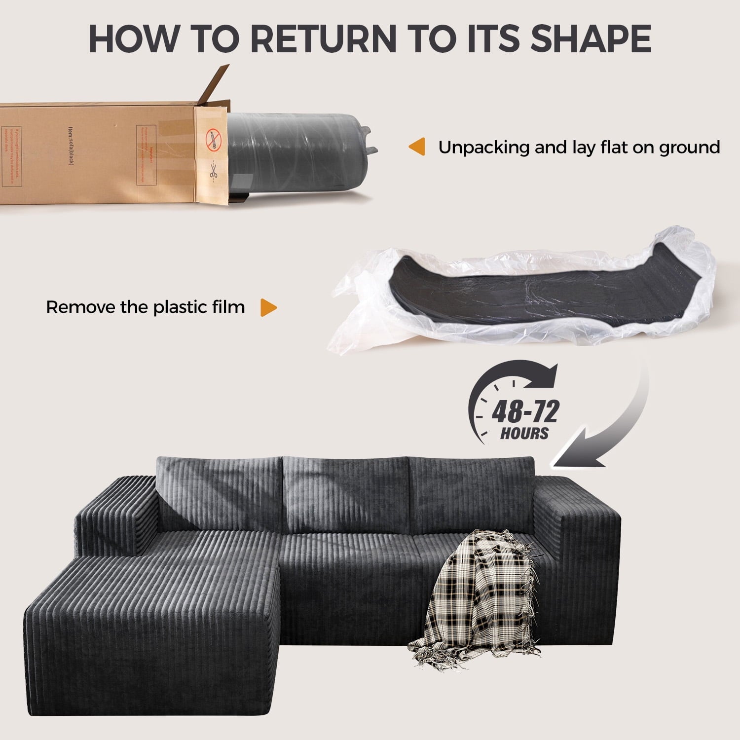 YVDNHP Modular Cloud Sofa - No Assembly Required, 107.8 Oversized L-Shaped Sectional with Chaise, Flannel Fabric Deep Seating Couch for Living Room