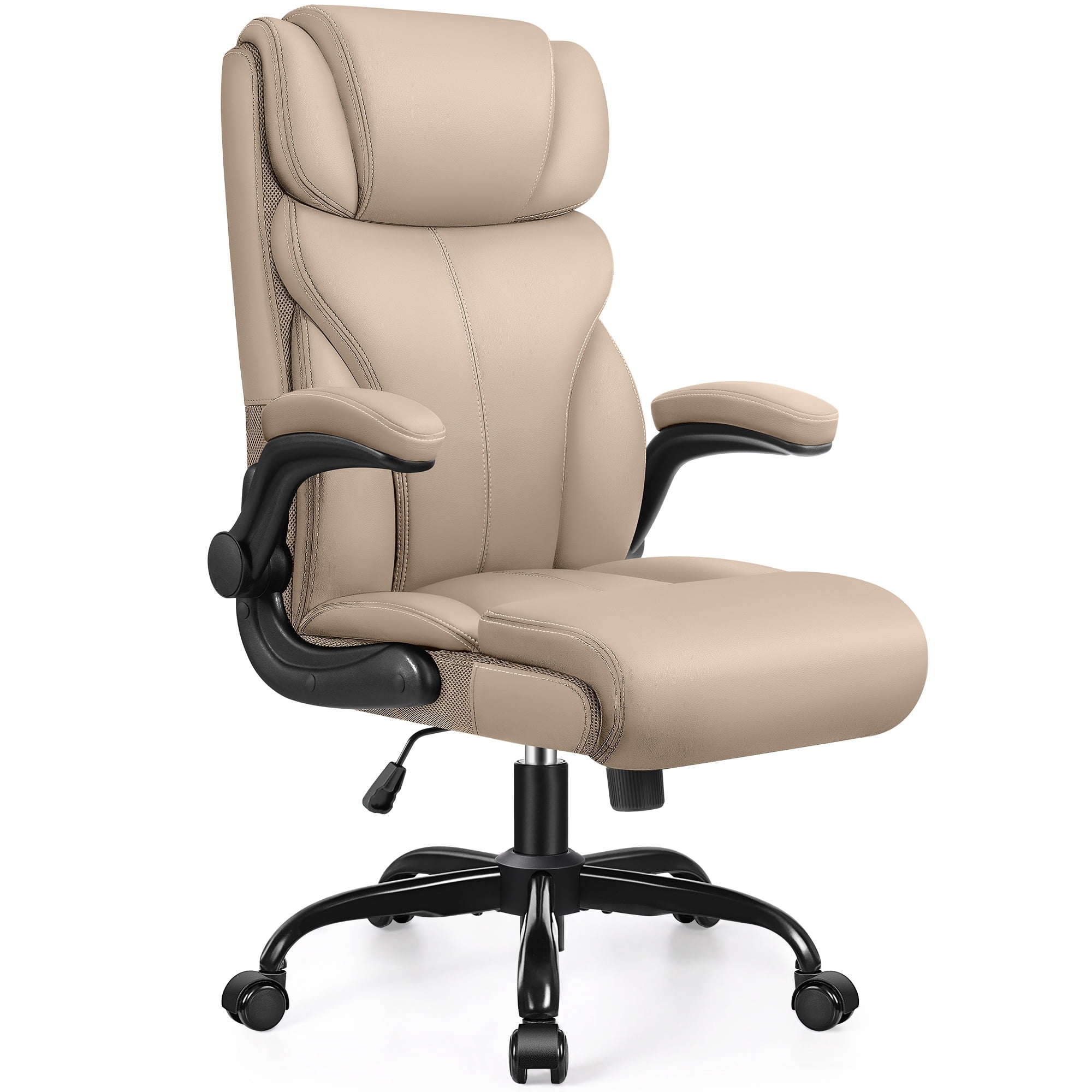 STACOO High Back Executive Office Chair 400lbs, Big and Tall Ergonomic Desk Chair with Lumbar Support & Flip-up Armrests, PU Leather Swivel Chair with Adjustable Height – Brown