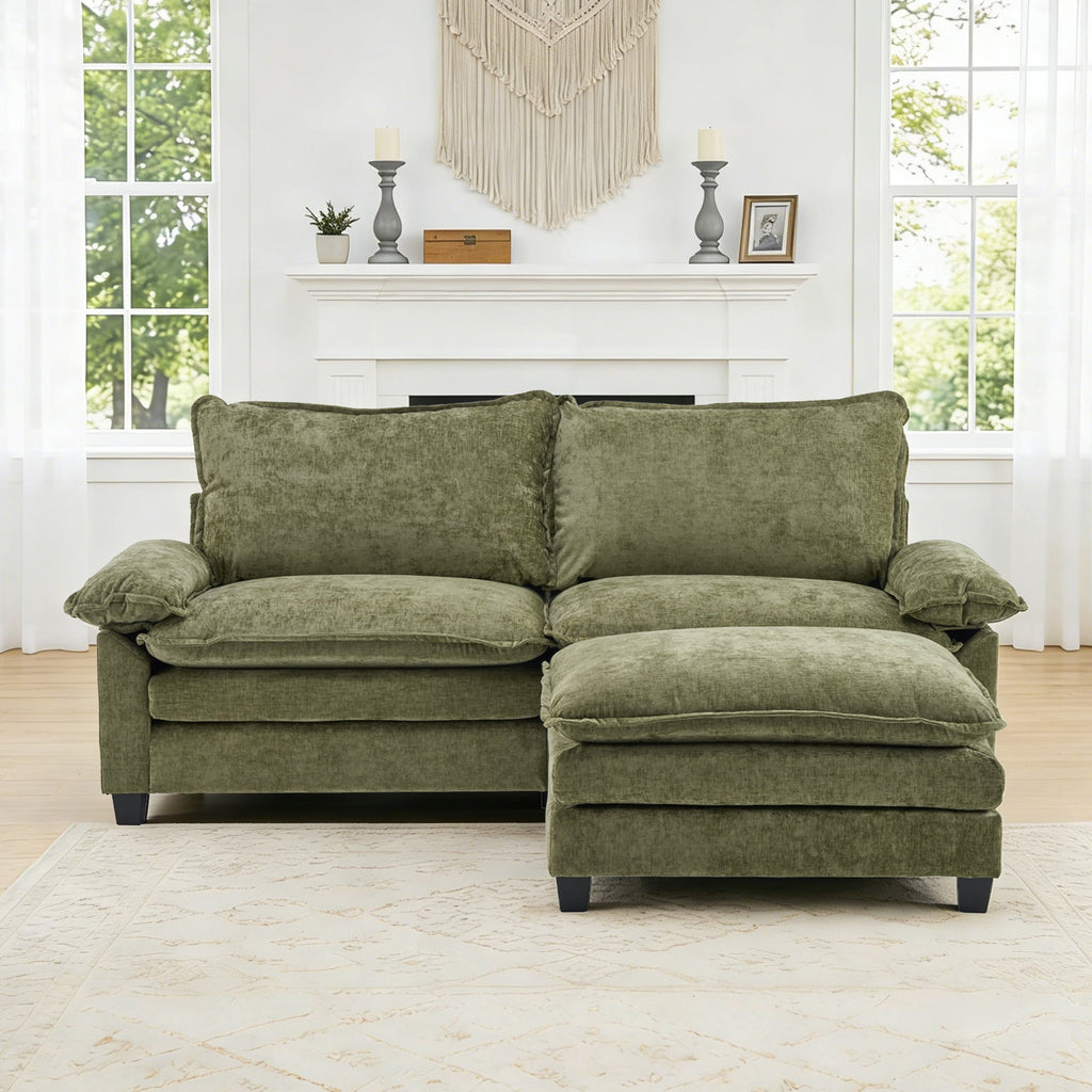 Ktaxon Sectional Sofa L Shaped Couch with Chaise Living Room Sleeper Set, 2 Seats with Chenille and Double Layer Cushions 86 W Beige