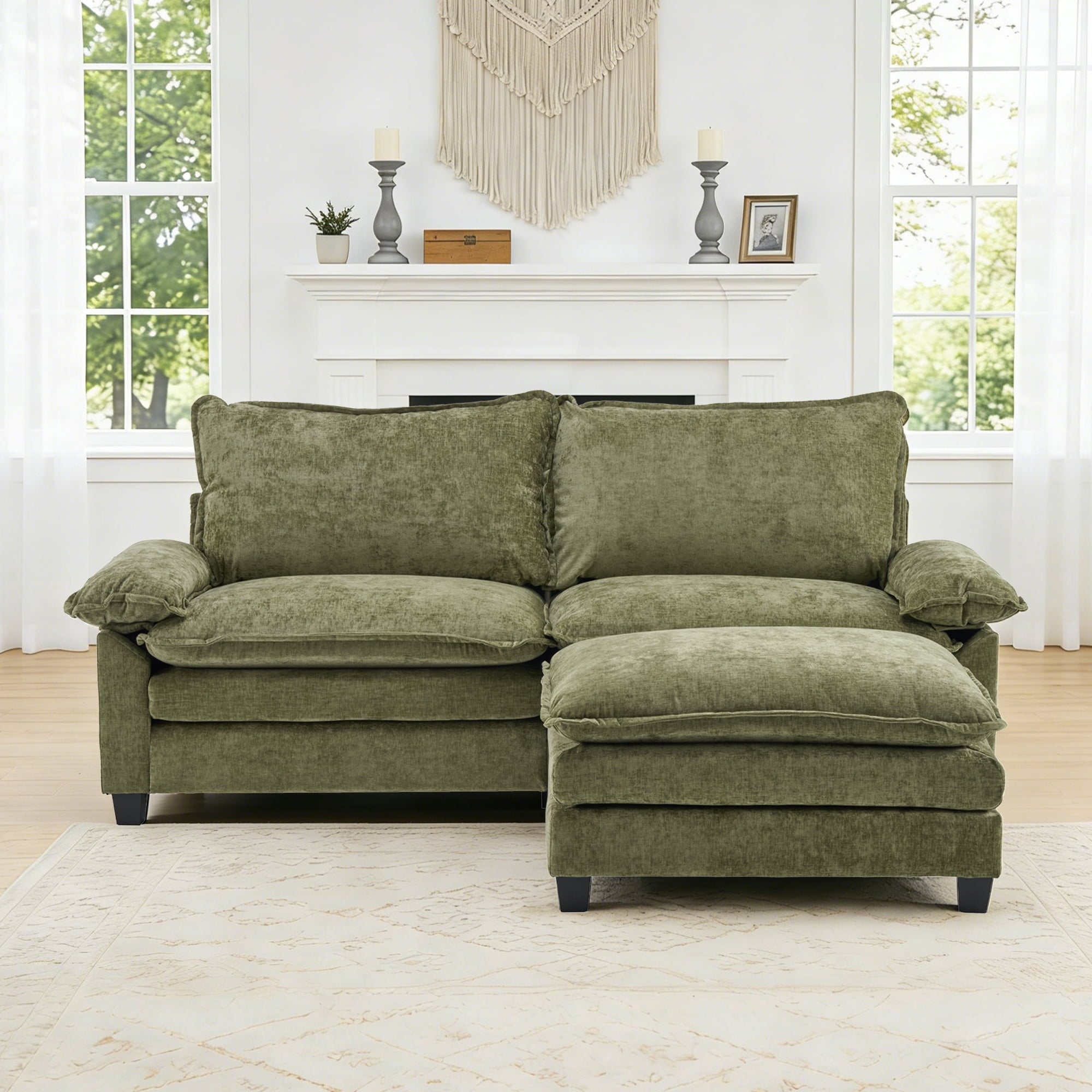 Ktaxon Sectional Sofa L Shaped Couch with Chaise Living Room Sleeper Set, 2 Seats with Chenille and Double Layer Cushions 86 W Beige