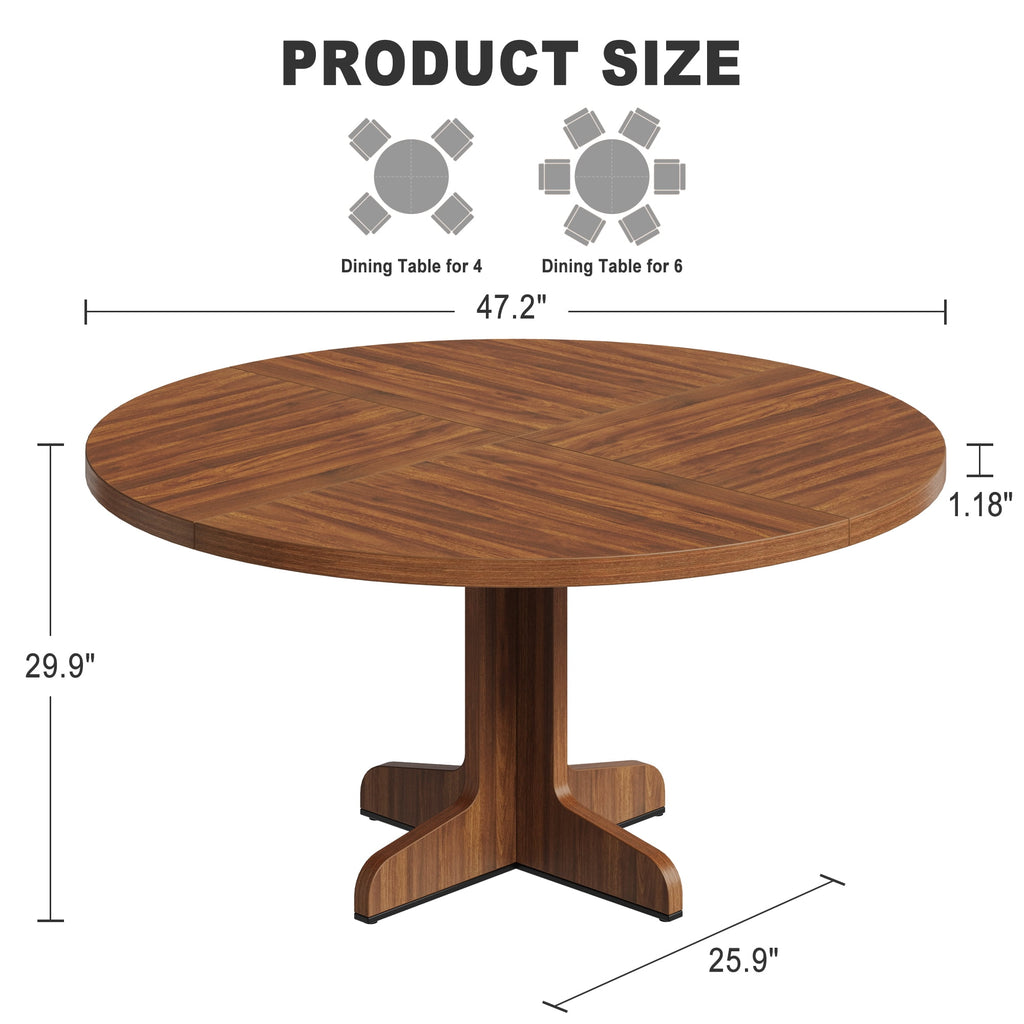 47 Inch Round Dining Table, Wood Kitchen Table, Dinning Room Tables for 4-6 People, Dinner Table with Wooden Tabletop and Legs for Dining Room Living Room (Only Table)