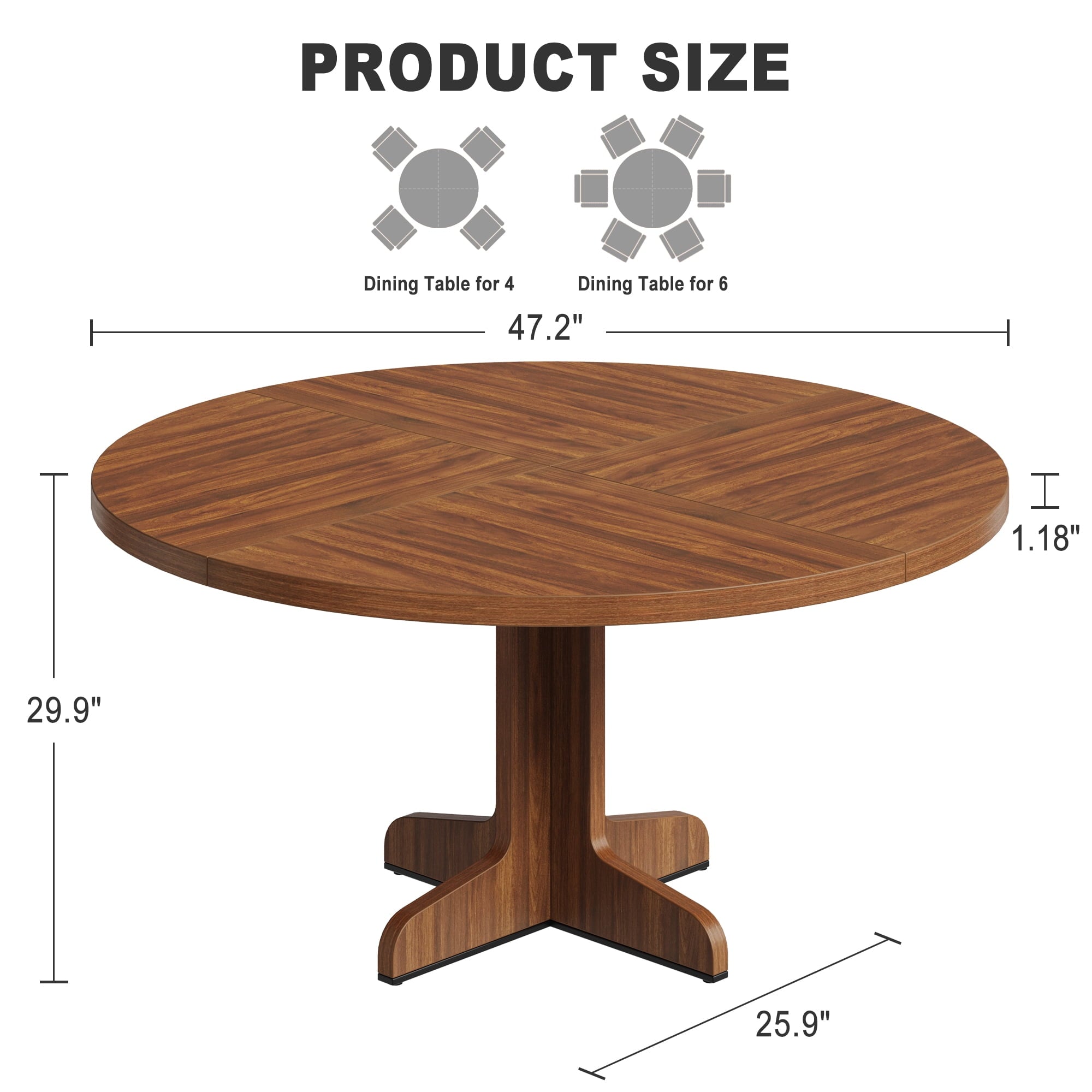 47 Inch Round Dining Table, Wood Kitchen Table, Dinning Room Tables for 4-6 People, Dinner Table with Wooden Tabletop and Legs for Dining Room Living Room (Only Table)