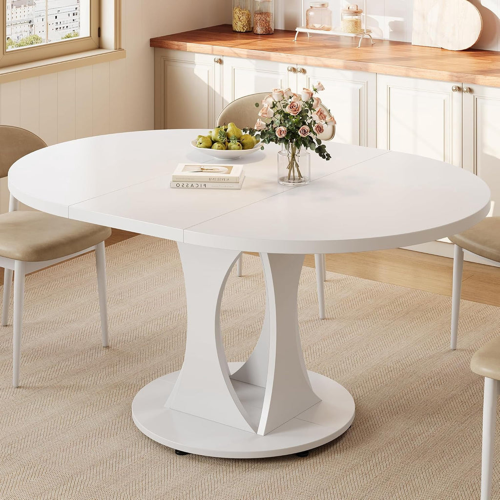Virans 43.3-59 Extendable Round Dining Table for 6-8,Kitchen Table with MDF,Modern Dinner Table for Dining Rooms,Living Rooms,Walnut