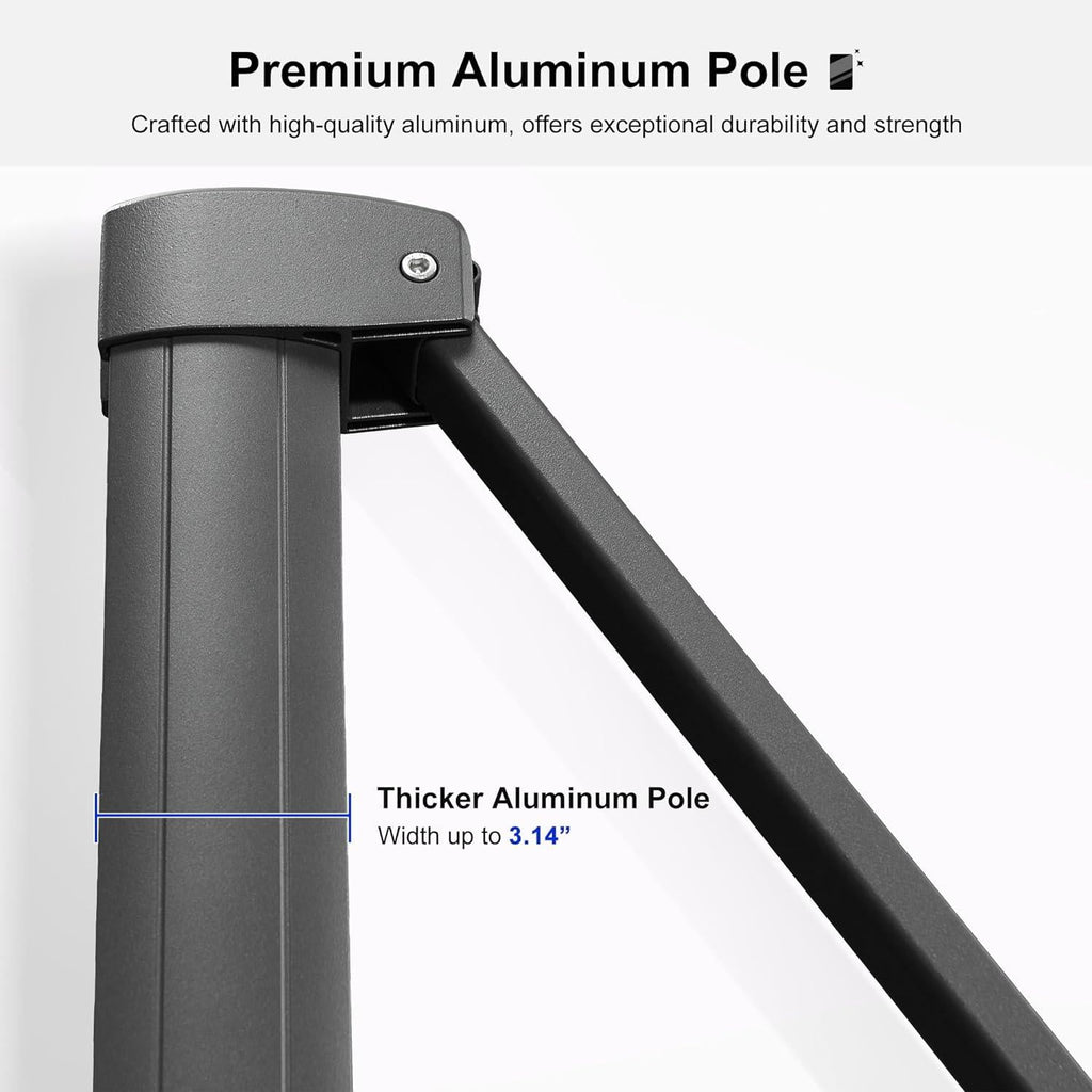 PURPLE LEAF 10' X 13' Rectangle Cantilever Umbrella with Base Outdoor Large Aluminum Patio Umbrella with 3-Year Fade Resistance Recycled Fabric and 360-degree Rotation for Deck Pool, Graphite Grey