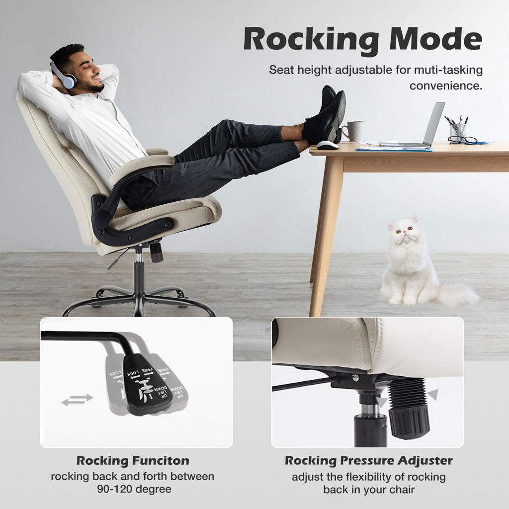 GIANNA Heavy Duty Ergonomic Computer Gaming Office Chair, With Wheels, Flip-up Arms, Adjustable Height, PU Leather, Black