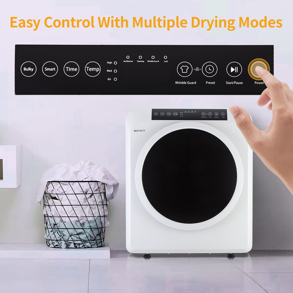 VINGLI 13.2LB Portable Clothes Dryer, 3.5 Cu.Ft Front Load Laundry Electric Tumble Dryer with LCD Touch Screen, UV Disinfection for Apartment, Home, Dorm-110V, Luxury Grey