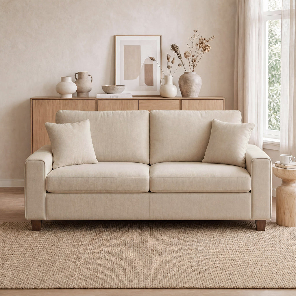 Poshby 71.25''W Loveseat 2 Seater Couch Sofa with Chenille Material, Modern for Living Room, Beige