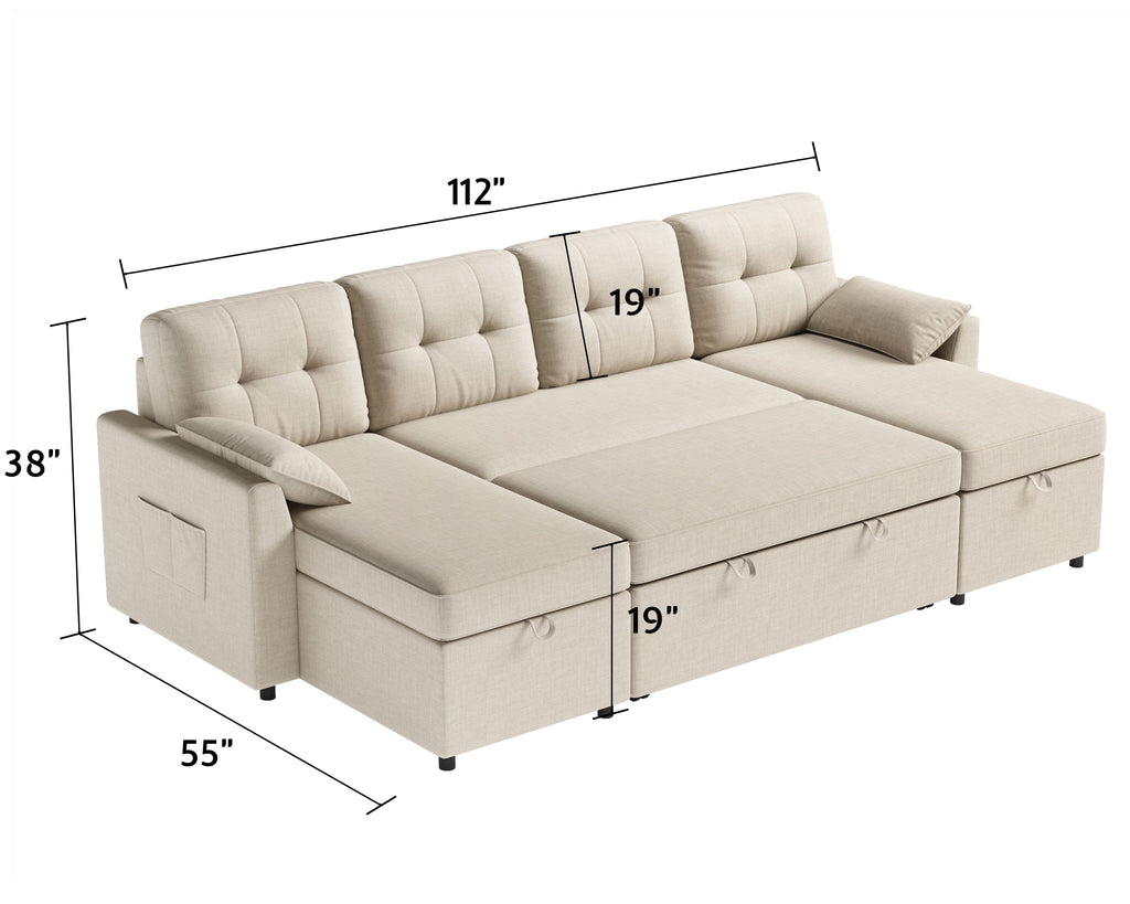 VANACC Sectional Sofa Bed with Storage and Soft Seat ,Reversible Pull Out Couch for Living Room,Gray