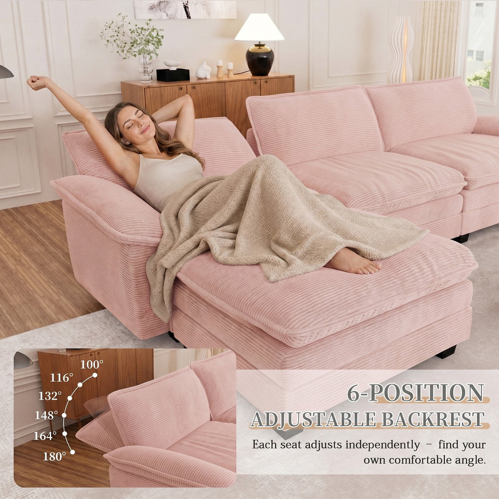 Muumblus 80.5 Corduroy Loveseat Sofa, Oversized Upholstered 2-Seater Fluffy Cloud Sleeper Couch for Living Room/Apt, Pink