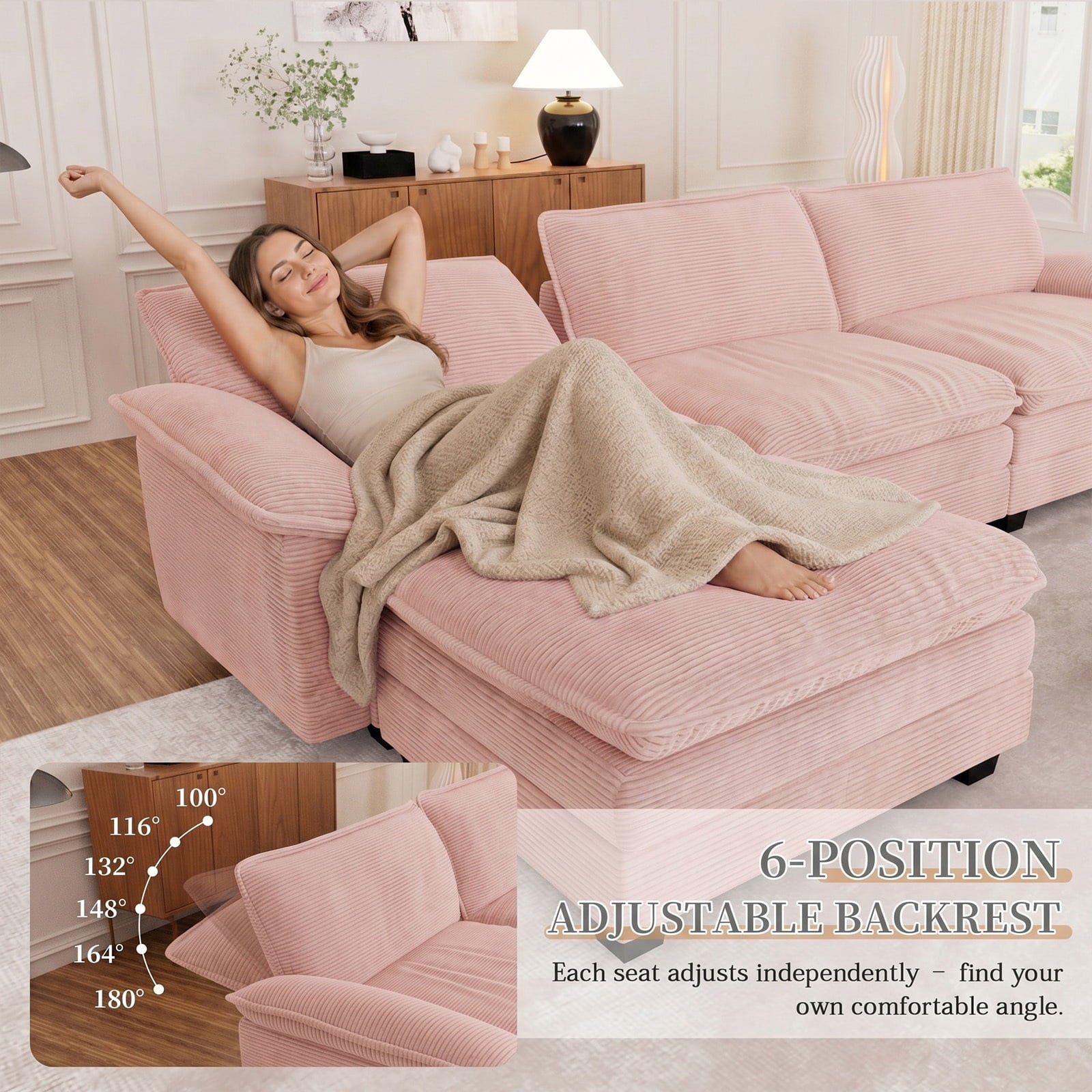 Muumblus 80.5 Corduroy Loveseat Sofa, Oversized Upholstered 2-Seater Fluffy Cloud Sleeper Couch for Living Room/Apt, Pink