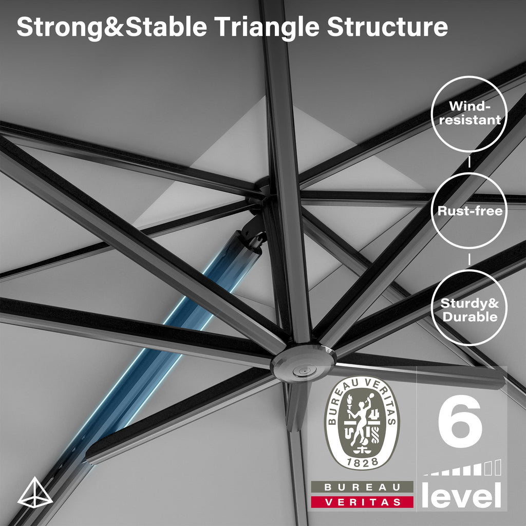 LAUSAINT HOME 10 Feet Patio Umbrella, Outdoor Large Cantilever Round Windproof Patio Offset Umbrella with 360° Rotation for Backyard, Gray