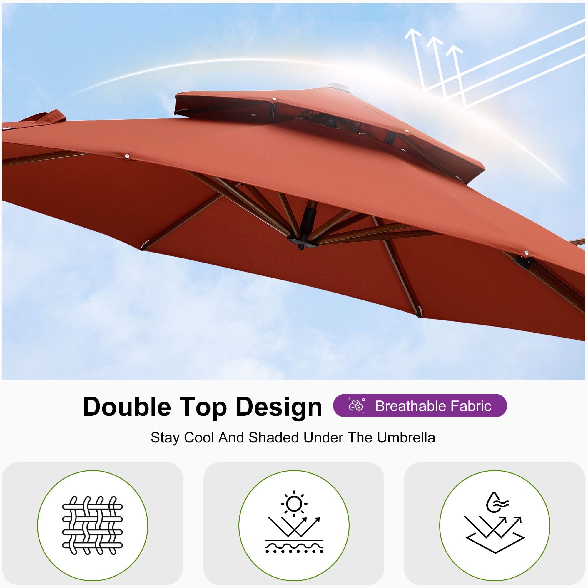 PURPLE LEAF 11FT Deluxe Round Wood Grain Patio Umbrella, Large Offset Cantilever Umbrella with 360° Rotation, Navy Blue