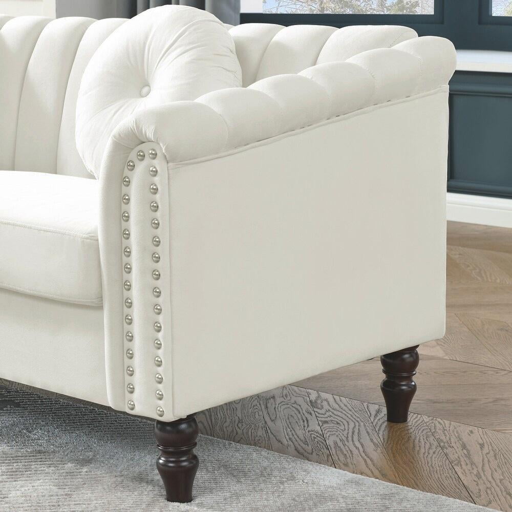 Gewnee 86.6 Modern Sofa Couch,Teddy Velvet 3 Seaters Comfy Couch with Deep Seat for Living Room,2 Pillows,Beige