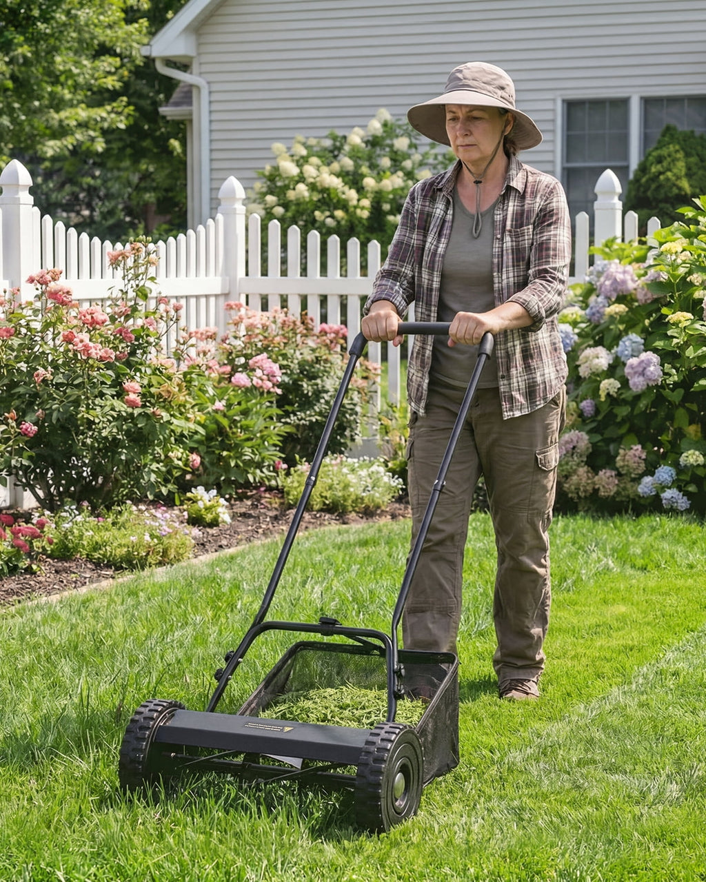 JFHID 14-Inch Manual Push Reel Lawn Mower,5-Blade Design