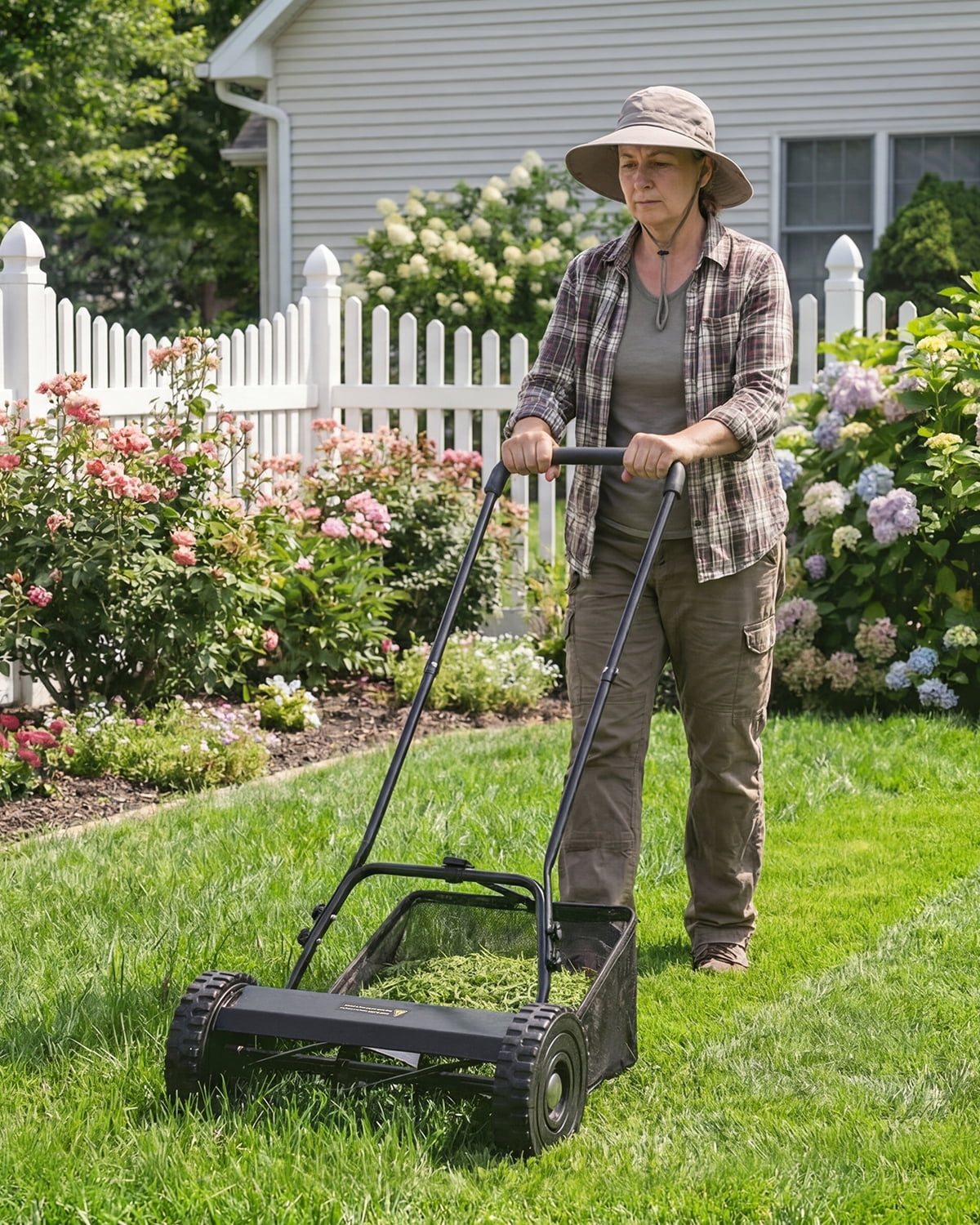 JFHID 14-Inch Manual Push Reel Lawn Mower,5-Blade Design