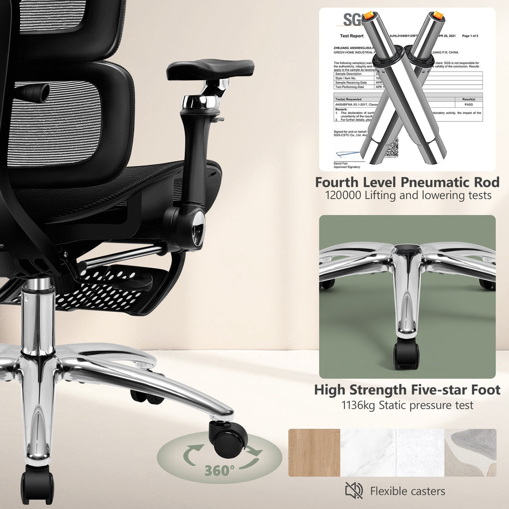 COOLHUT Ergonomic Mesh Office Chair with Footrest, Big and Tall Computer Desk Chair with Adjustable Lumbar Support, Headrest and Armrest, High Back Home Office Chair for Workspace, 300LBS, Black