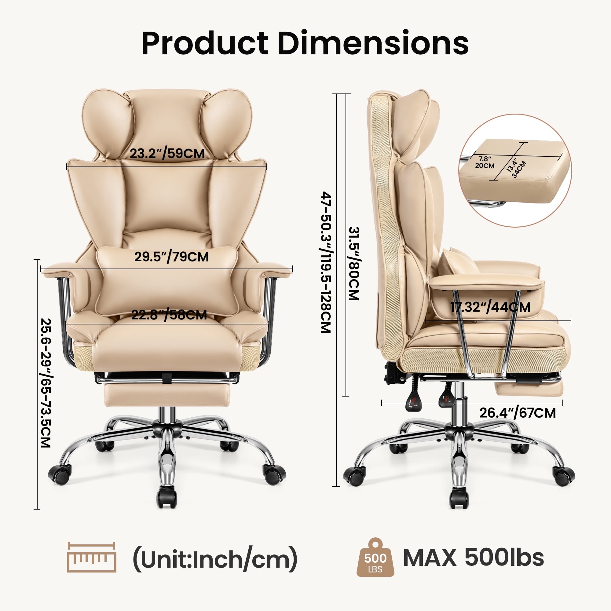Primy High Back Office Chair, Big and Tall PU Leather Executive Chair with Footrest – Ergonomic Reclining Computer Desk Chair, High-Density Foam, Heavy Duty Swivel Rolling Chair, Black