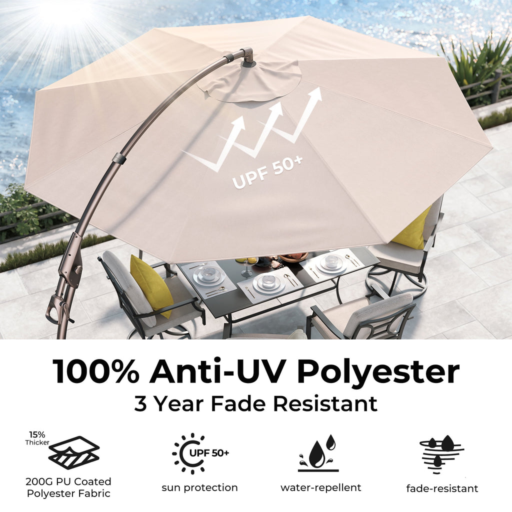 GRANDPATIO 12 Ft Outdoor Umbrella with Base, Large Aluminum Cantilever Offset Umbrella for Patio Pool, Black & White