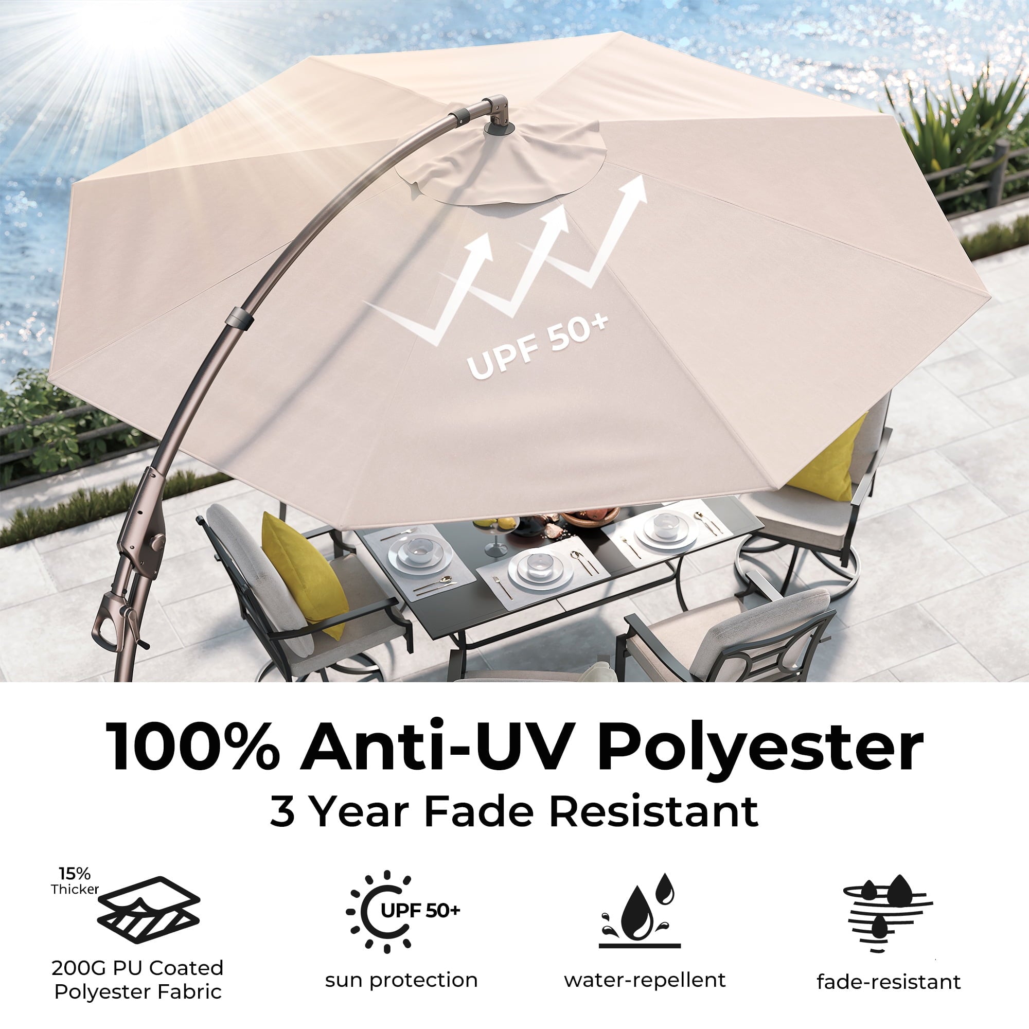GRANDPATIO 12 Ft Outdoor Umbrella with Base, Large Aluminum Cantilever Offset Umbrella for Patio Pool, Black & White