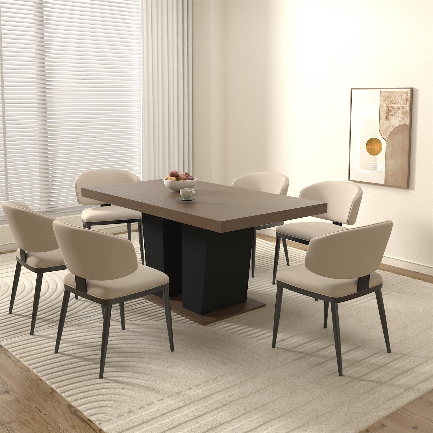 Spaco 78 Expandable Dining Table for 4-10 People with Double Sturdy Pedestal Base, Modern Rectangle Dining Table for Kitchen, Dining Room, Black