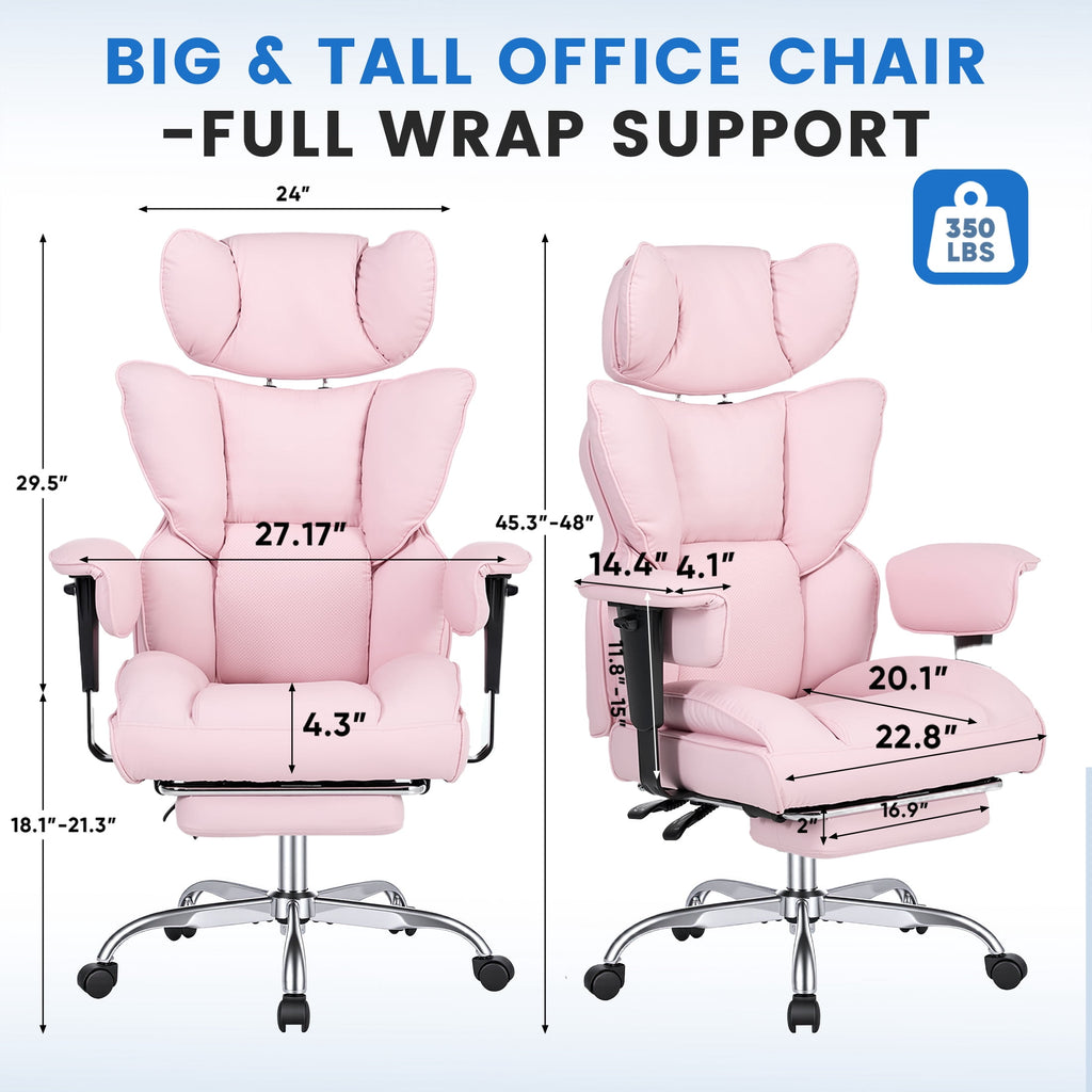 edx Executive Home Office Desk Chair, Ergonomic Big Tall High Back with Footrest & Lumbar Support, Reclining Comfy PU Leather Computer Gaming Chair with Swivel Wheels, Height Adjustable, Black