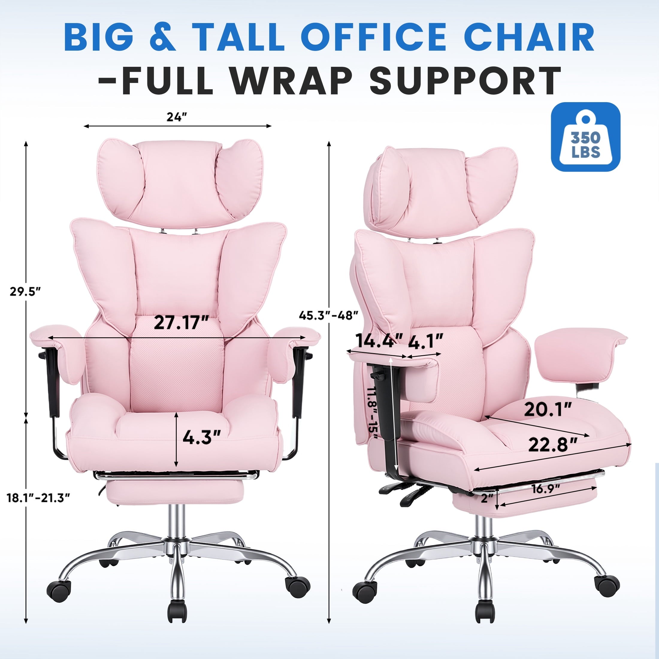 edx Executive Home Office Desk Chair, Ergonomic Big Tall High Back with Footrest & Lumbar Support, Reclining Comfy PU Leather Computer Gaming Chair with Swivel Wheels, Height Adjustable, Black