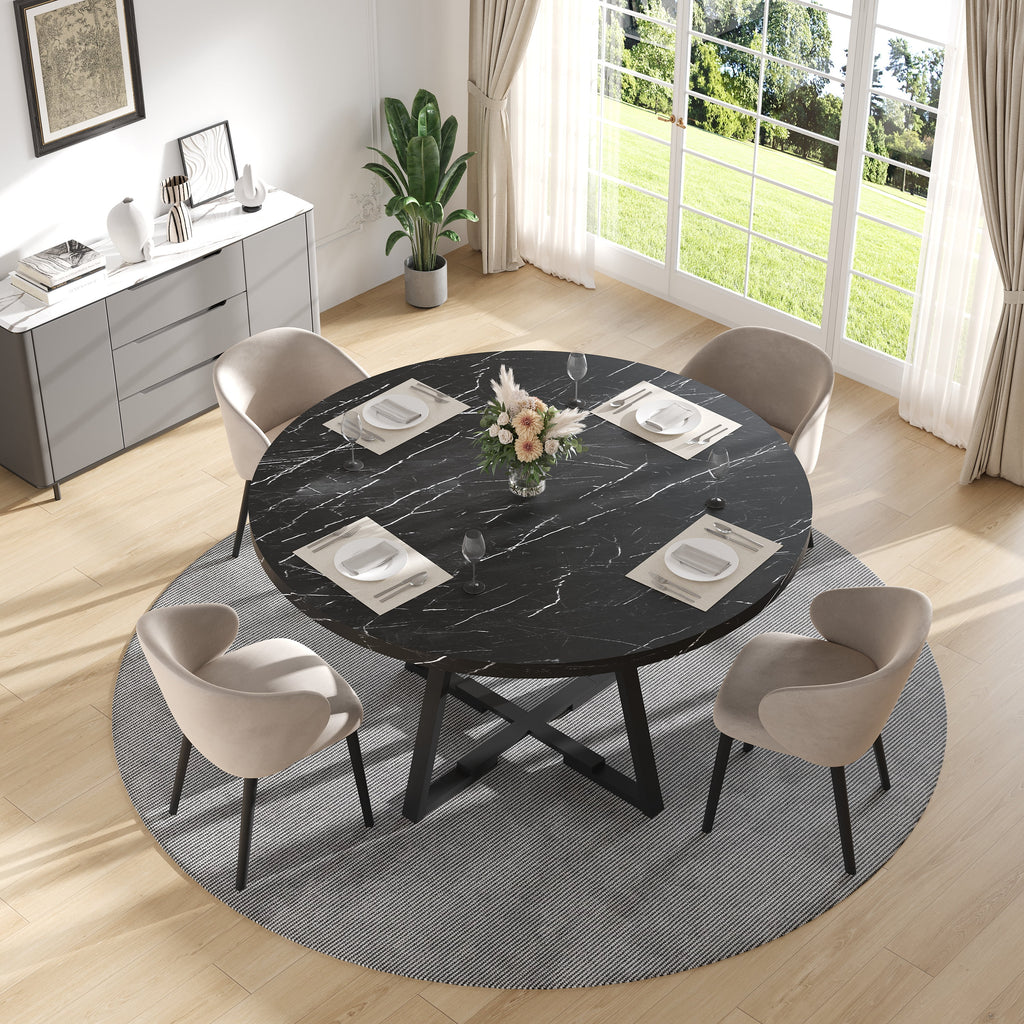 PAPROOS Round Dining Table, 43'' Faux Marble Dining Table with Storage Shelf, Circle Dining Table for Dining Room, Modern Kitchen Table for 4 People, White(Only Table)