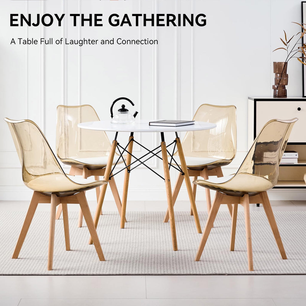 5-Piece 35.5'' Round Dining Table Set for 4, Kitchen Table Chair Set of 4, Mid-Century Modern Dinette Dining Room Table Set Dinner Table for 4 W/Solid Wood Legs, White