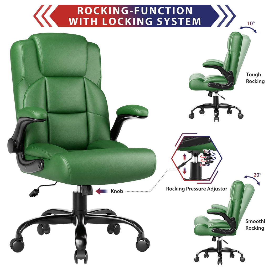JONPONY Leather Office Chair, Big and Tall 500lbs Ergonomic Desk Chairs with Back Support, Executive Leather Chair with Wheels for Home Office, with Adjustable Padded Armrest & Lumbar Support , Black