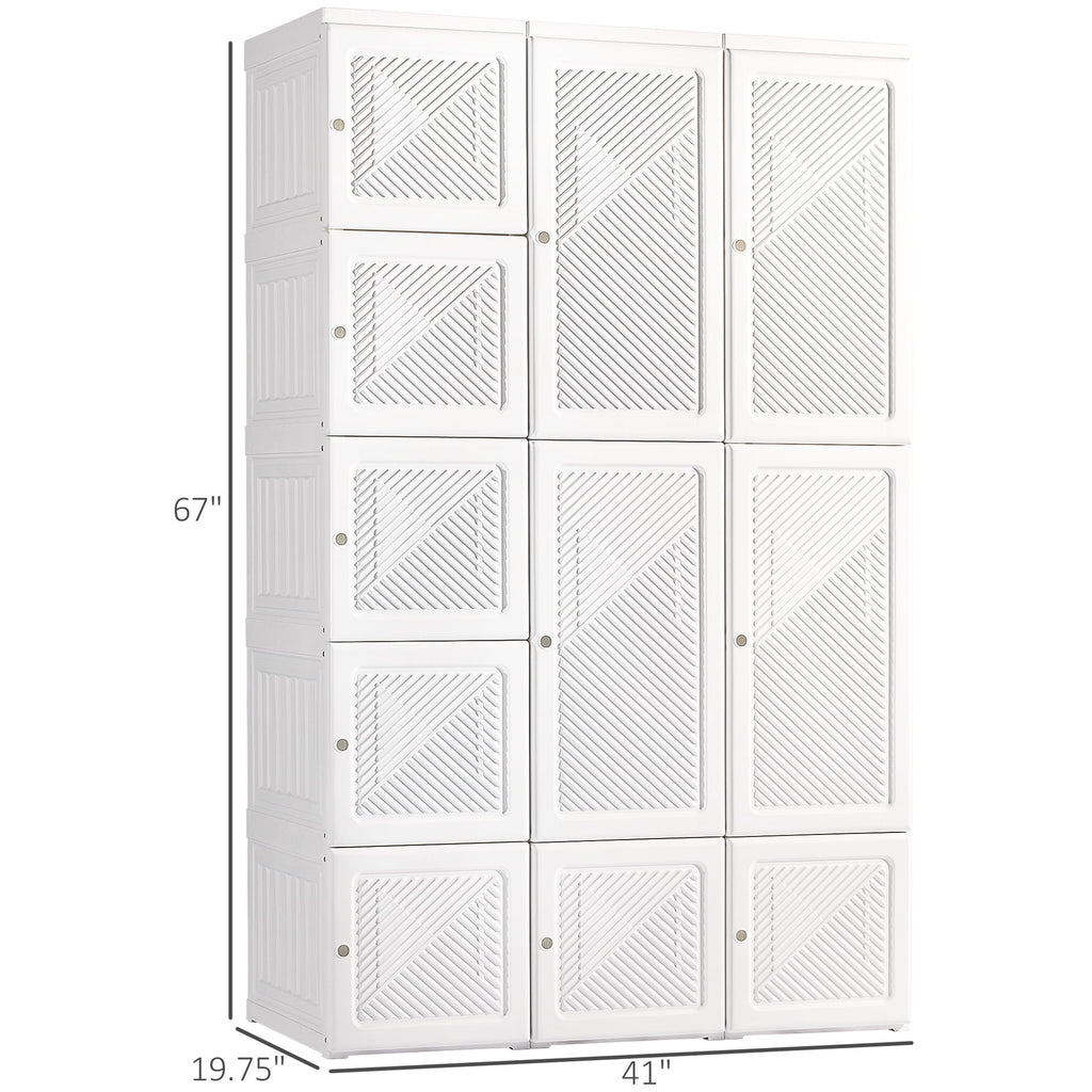 HOMCOM Portable Wardrobe Closet, Folding Bedroom Armoire, Clothes Storage Organizer with 11 Cube Compartments, Hanging Rod, Magnet Doors, White