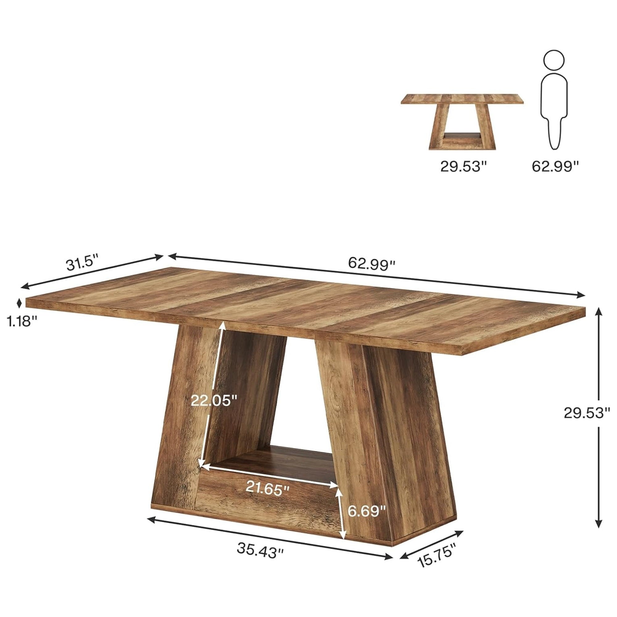 Modern Faux Marble Dining Table, 63 Rectangular 4-6 Seater Wood Table with Sturdy Base, Kitchen Living Room Dinner Table