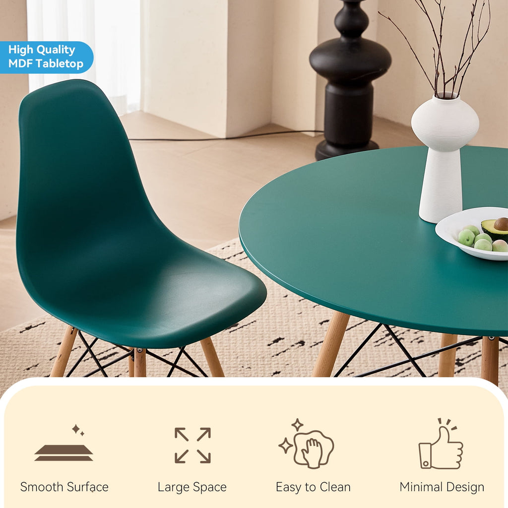 5-Piece 35.5'' Round Dining Table Set for 4, Kitchen Table Chair Set of 4, Mid-Century Modern Dinette Dining Room Table Set Dinner Table for 4 W/Solid Wood Legs, White