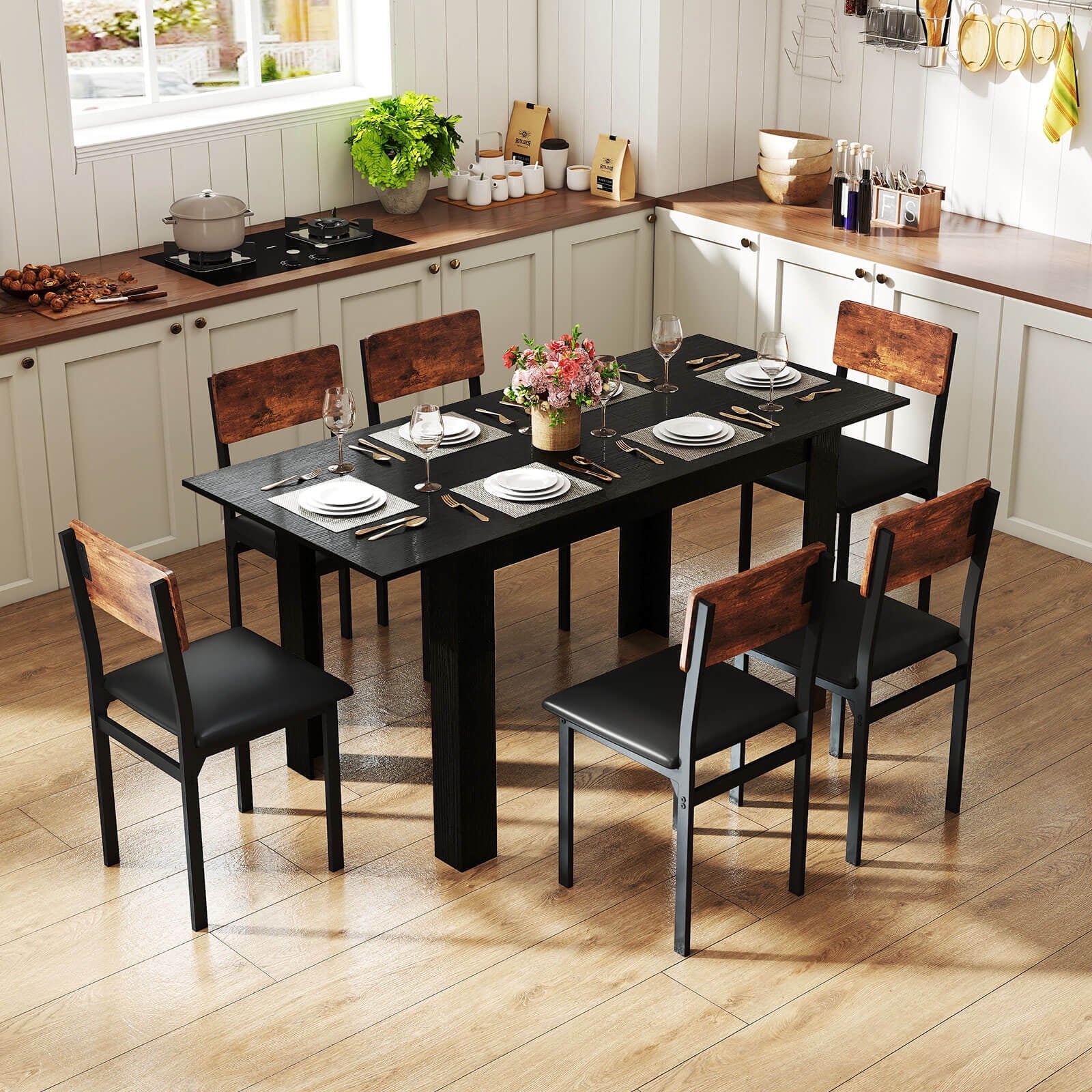 Costway 47”-62” Extendable Dining Table for 4-8 People for Dining Room Home Office Brown