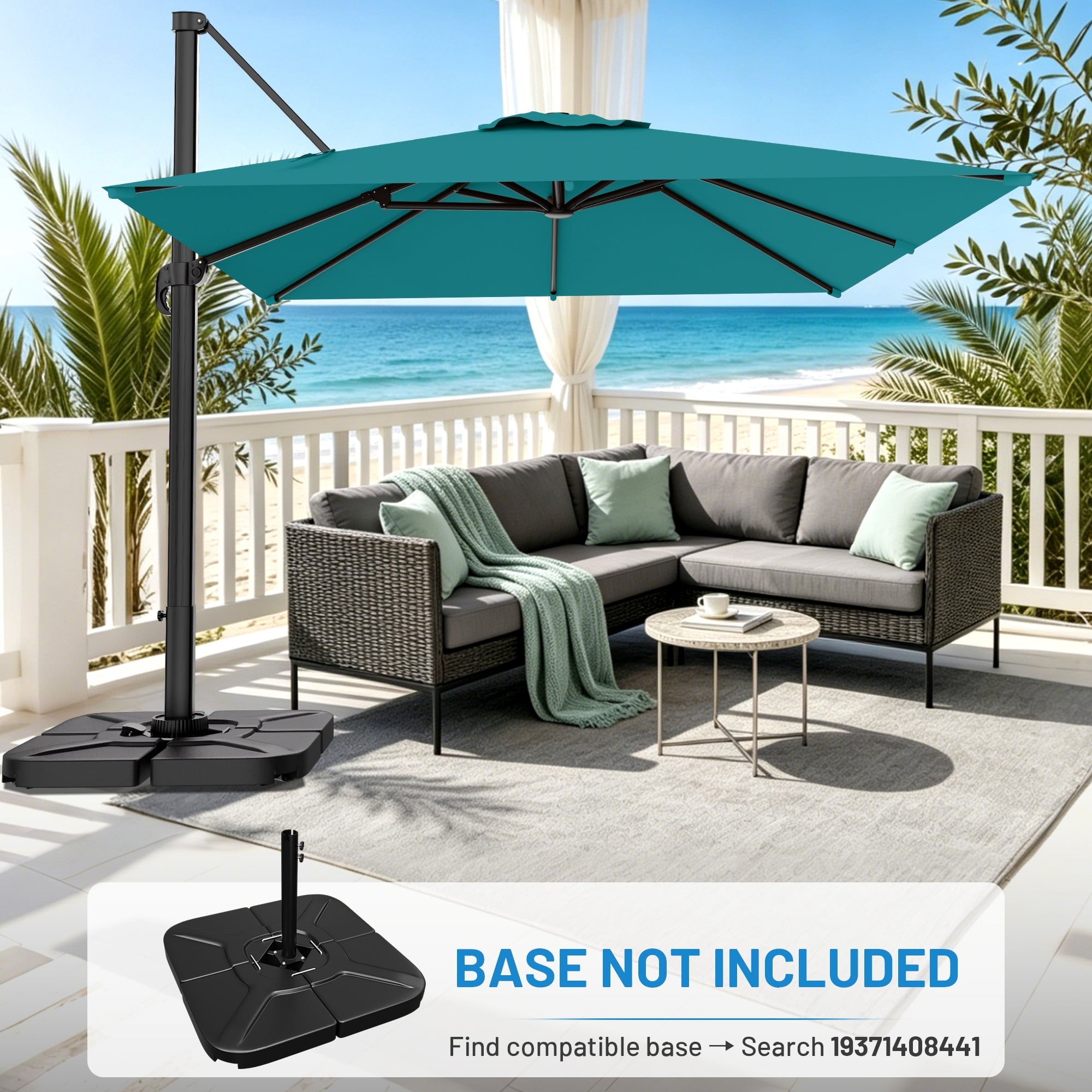 Easthome 10 × 10FT Square Cantilever Patio Umbrella, 360° Rotating Offset Umbrella with Crank, 8 ribs, Outdoor Hanging Roman Umbrella for Garden Deck Backyard, Red
