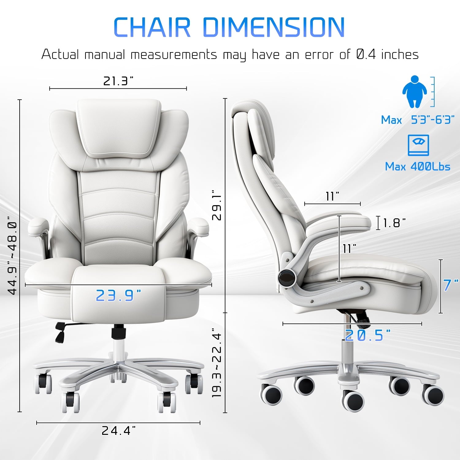 Ninecer Big and Tall Office Chair 400lb Wide Seat, Ergonomic High Back Leather Executive Desk Chair, Computer Chair with Flip-up Arms, Black