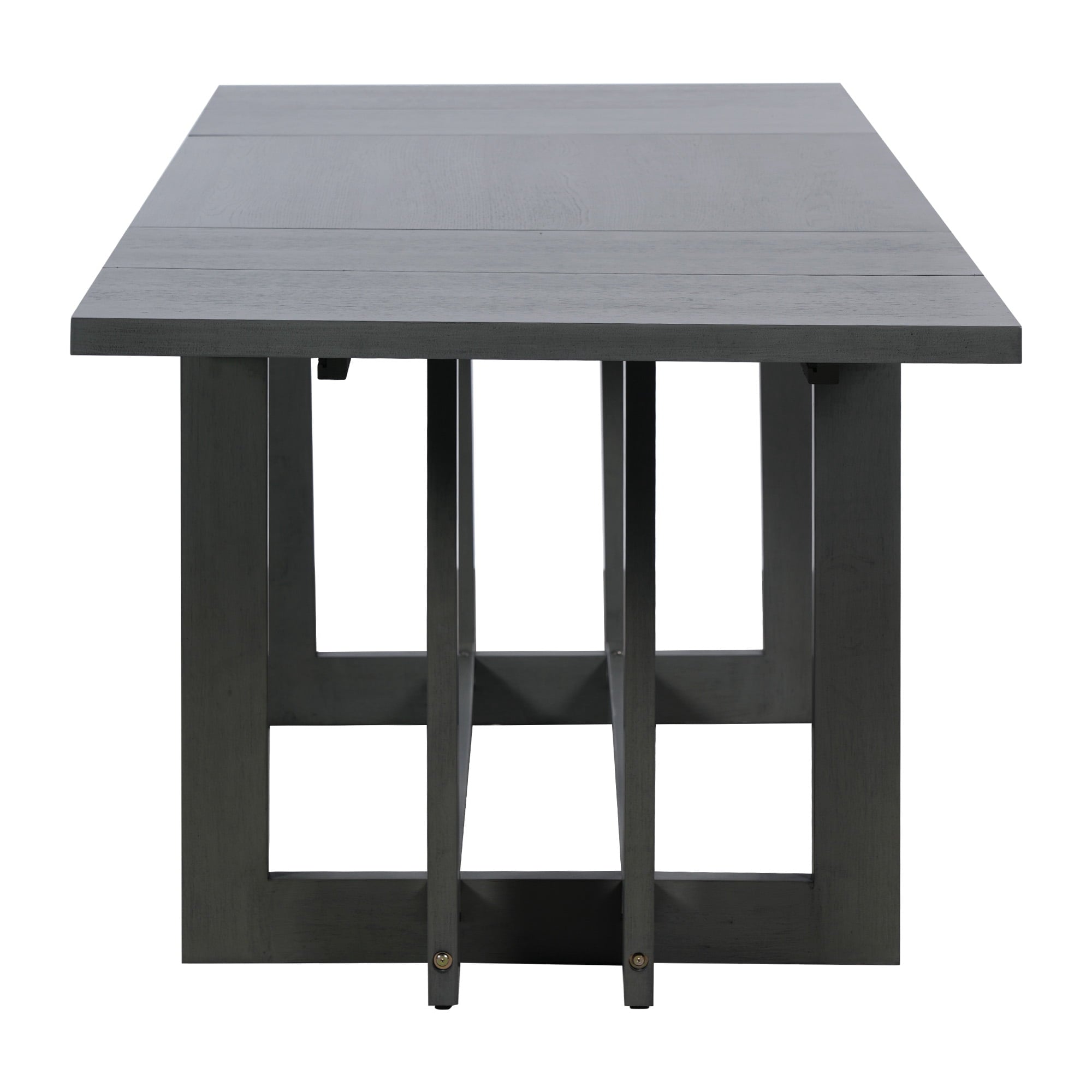 Harper & Bright Designs 7 Pieces Retro Dining Set for 6, Wood Rectangular Table with Designed Trestle Base and 6 Upholstered Chairs for Dining Room and Kitchen, Grey