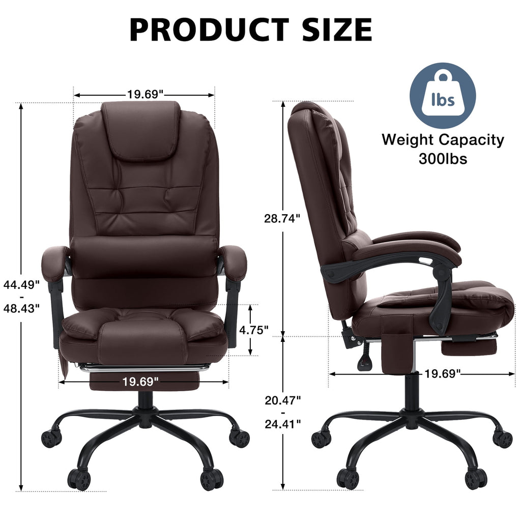 Hoffree Executive Office Chair Massage and Footrest Ergonomic Computer Desk Chair Reclining High Back Leather Office Chair Lumbar Back Support Swivel Rolling for Home Office Black