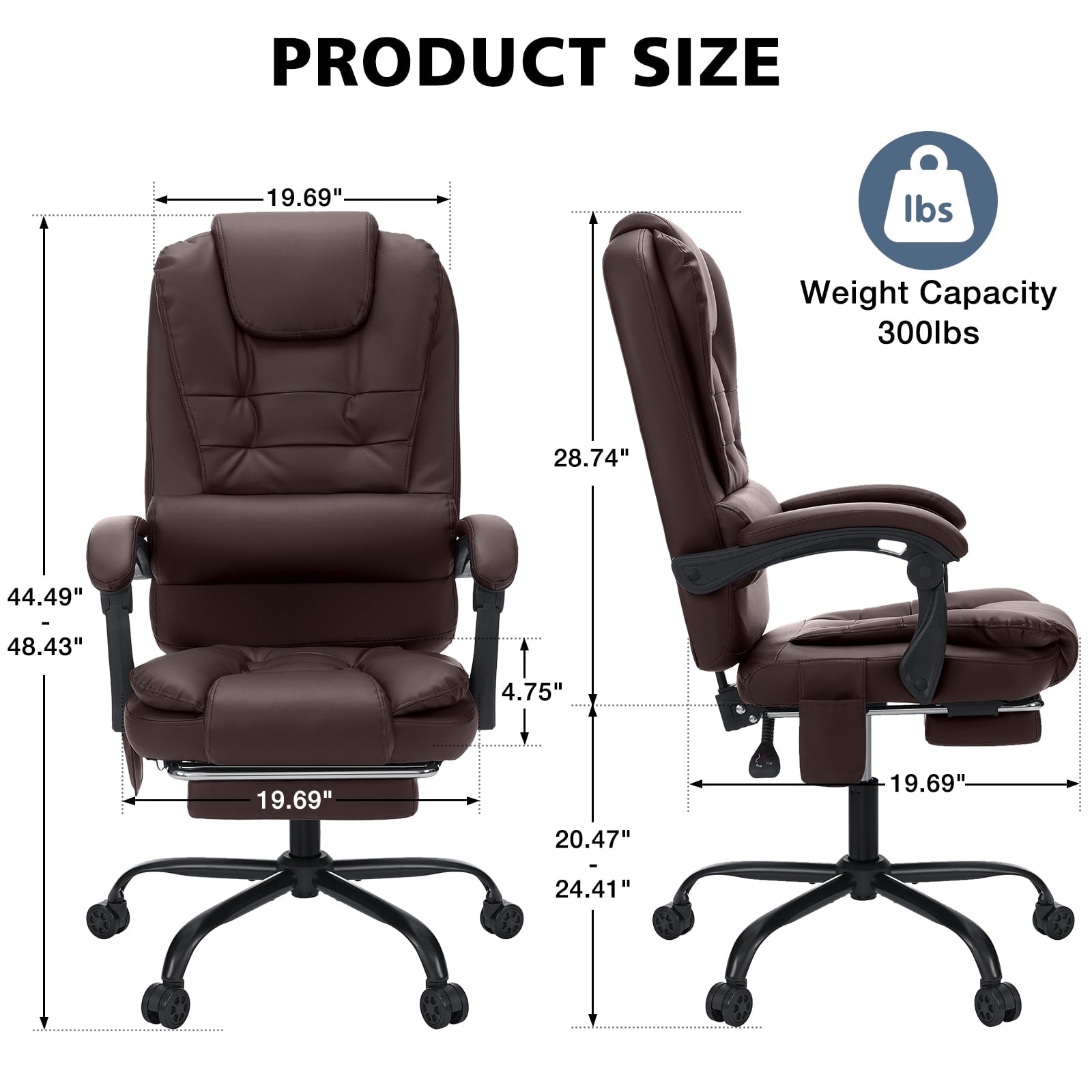 Hoffree Executive Office Chair Massage and Footrest Ergonomic Computer Desk Chair Reclining High Back Leather Office Chair Lumbar Back Support Swivel Rolling for Home Office Black
